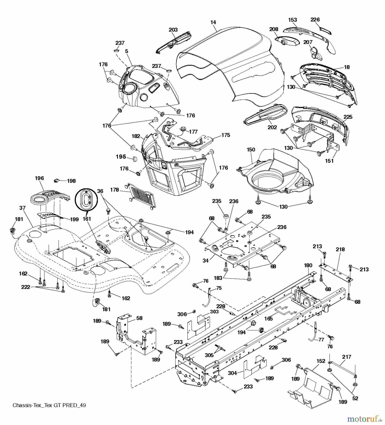Jonsered Rasen und Garten Traktoren LT2323 A2 (96041026300) - Jonsered Lawn & Garden Tractor (2012-01) CHASSIS / FRAME