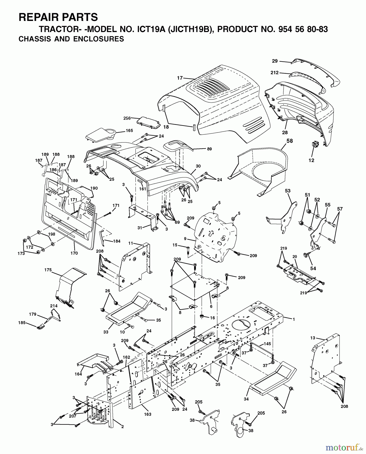 Jonsered Rasen und Garten Traktoren ICT19A (JICTH19B, 954568083) - Jonsered Lawn & Garden Tractor (2002-03) CHASSIS ENCLOSURES
