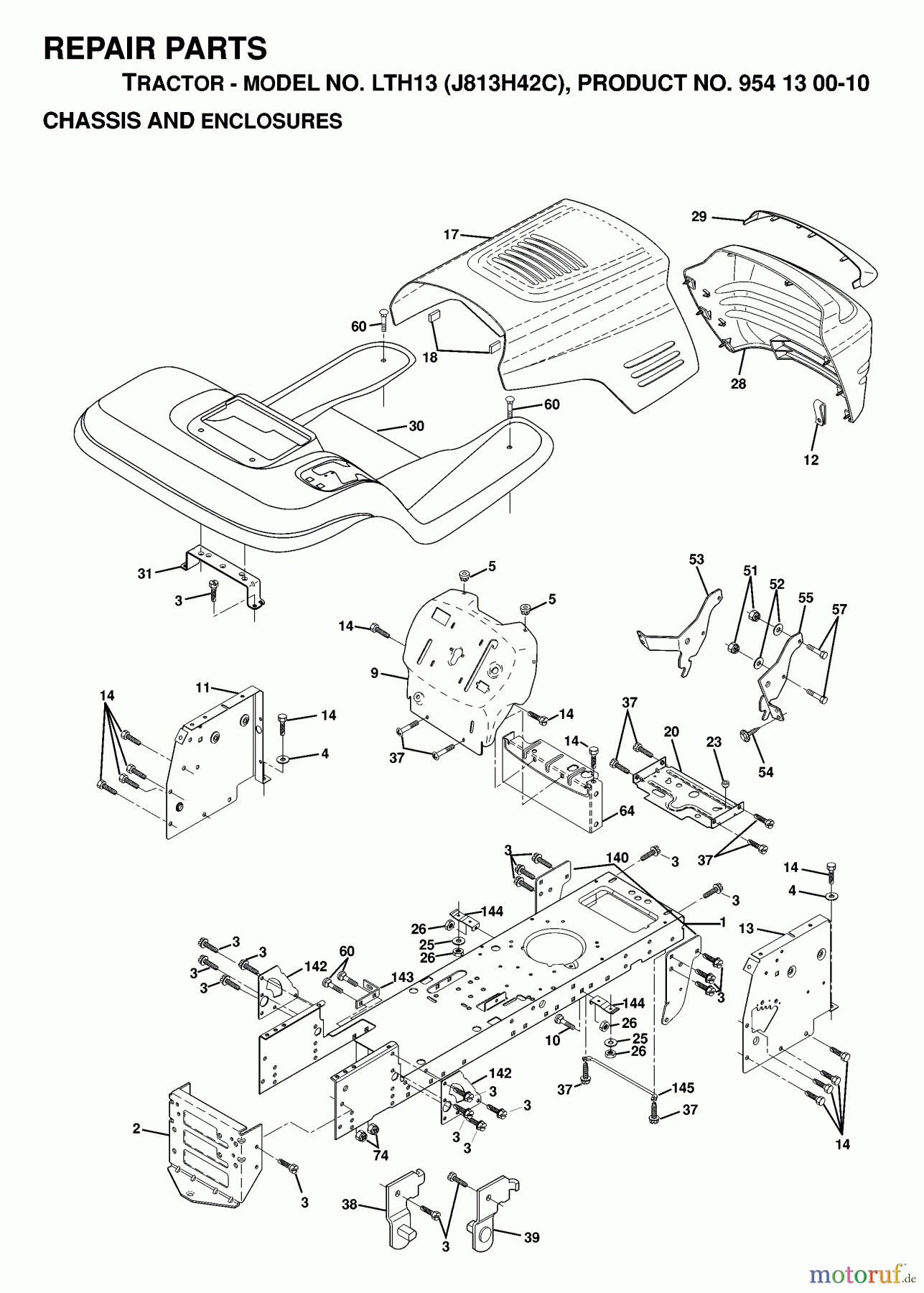 Jonsered Rasen und Garten Traktoren LTH13 (J813H42C, 954130010) - Jonsered Lawn & Garden Tractor (1998-12) CHASSIS ENCLOSURES