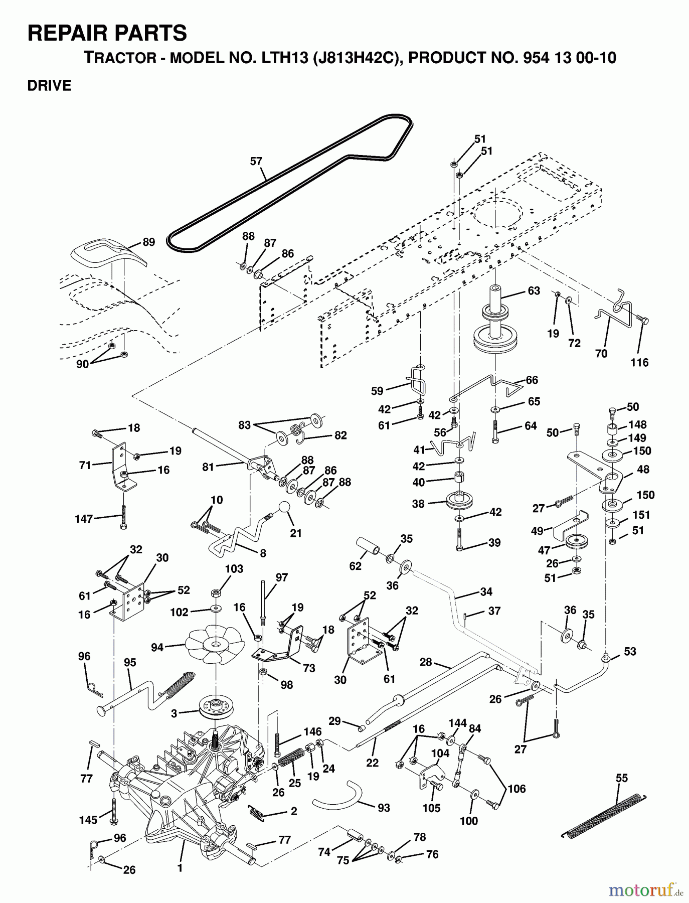 Jonsered Rasen und Garten Traktoren LTH13 (J813H42C, 954130010) - Jonsered Lawn & Garden Tractor (1998-12) DRIVE