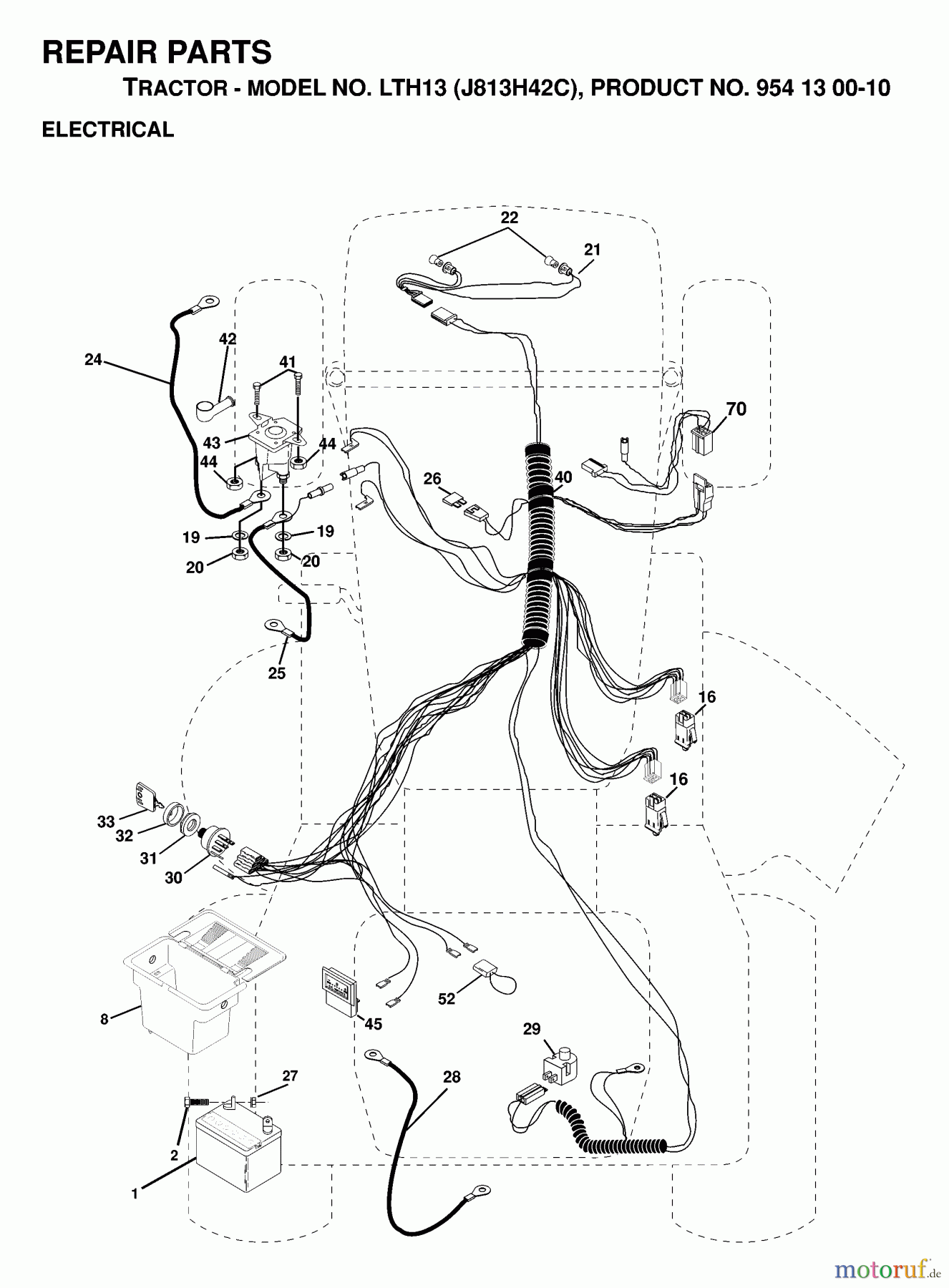  Jonsered Rasen  und Garten Traktoren LTH13 (J813H42C, 954130010) - Jonsered Lawn & Garden Tractor (1998-12) ELECTRICAL