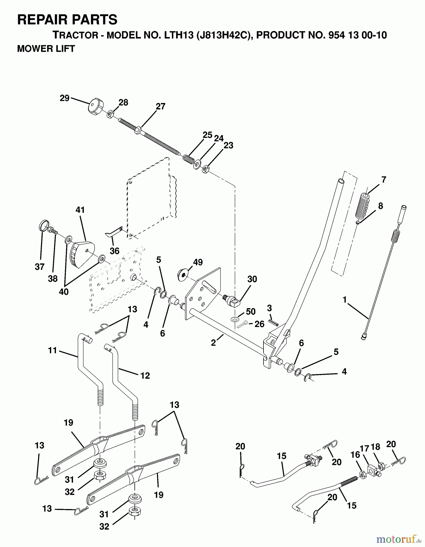 Jonsered Rasen und Garten Traktoren LTH13 (J813H42C, 954130010) - Jonsered Lawn & Garden Tractor (1998-12) MOWER LIFT / DECK LIFT