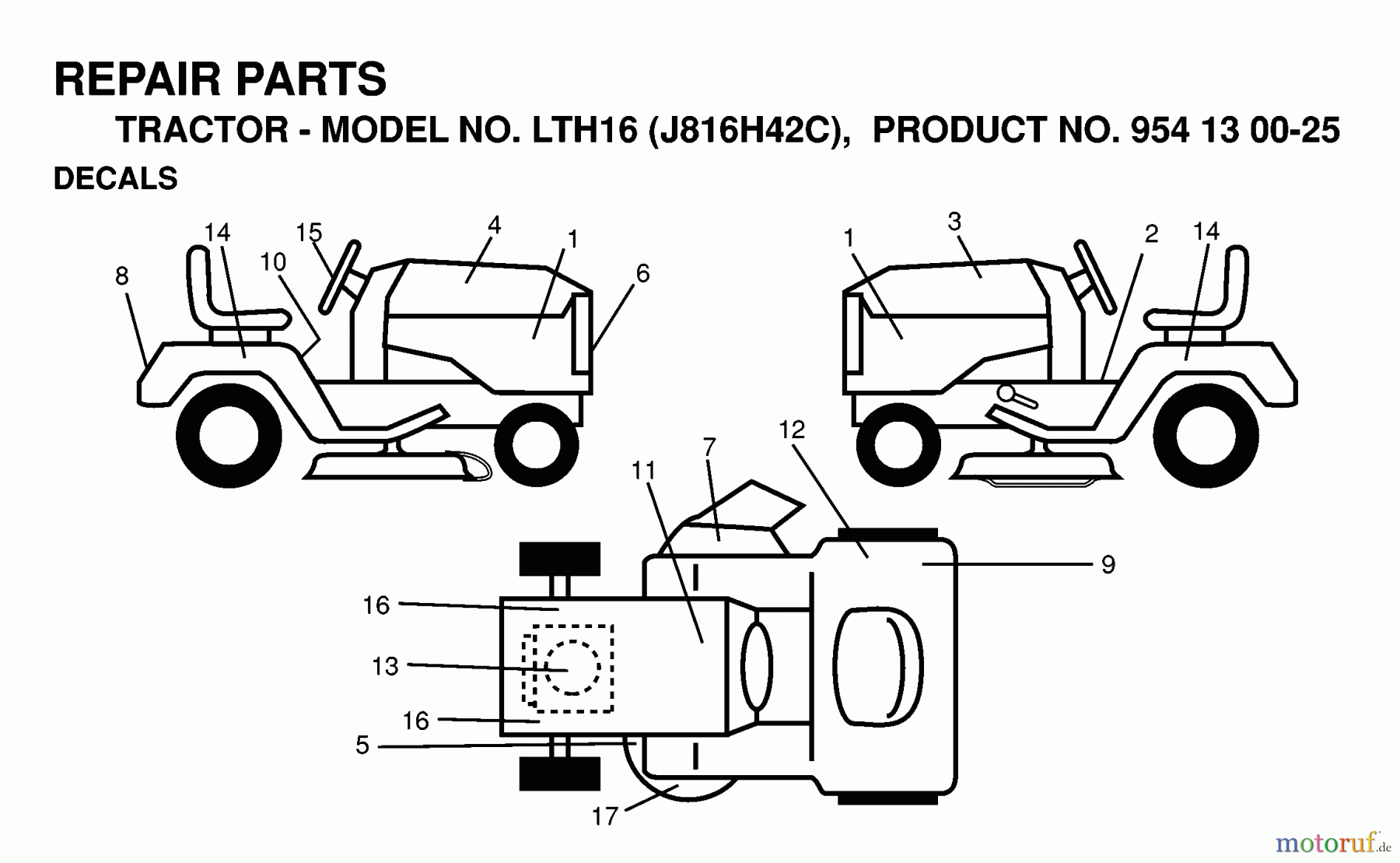 Jonsered Rasen und Garten Traktoren LTH16 (J816H42C, 954130025) - Jonsered Lawn & Garden Tractor (1998-12) DECALS
