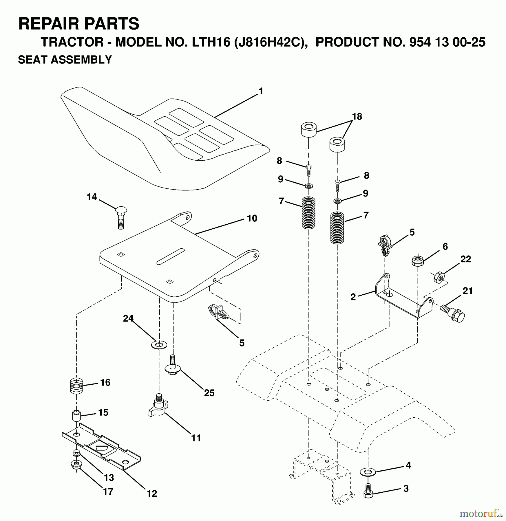  Jonsered Rasen  und Garten Traktoren LTH16 (J816H42C, 954130025) - Jonsered Lawn & Garden Tractor (1998-12) SEAT