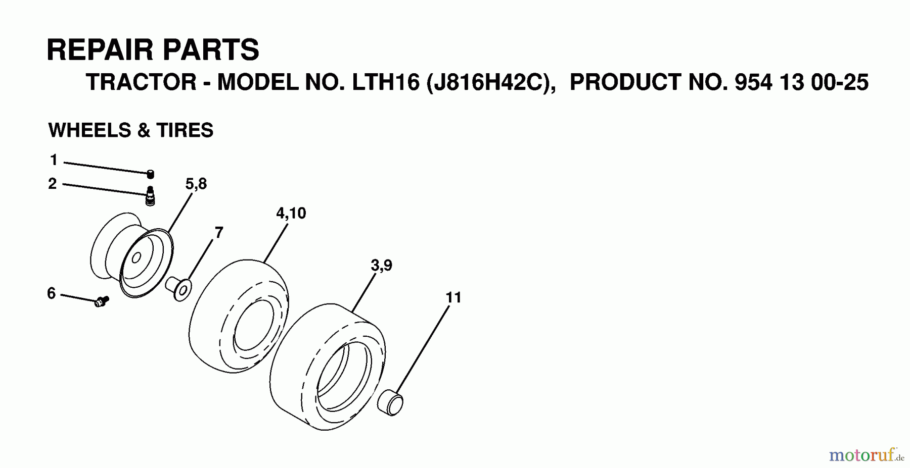 Jonsered Rasen  und Garten Traktoren LTH16 (J816H42C, 954130025) - Jonsered Lawn & Garden Tractor (1998-12) WHEELS TIRES