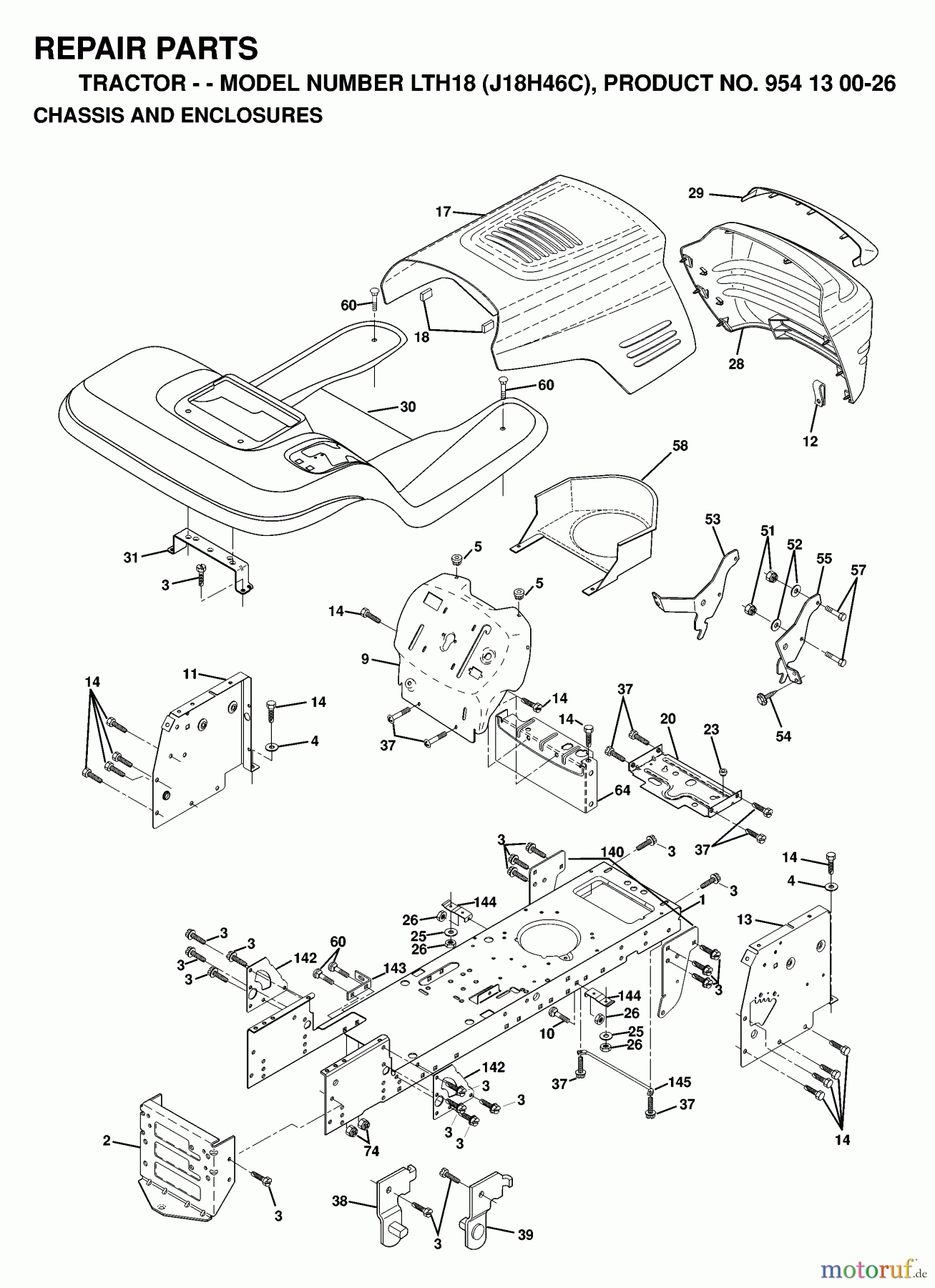 Jonsered Rasen und Garten Traktoren LTH18 (J18H46C, 954130026) - Jonsered Lawn & Garden Tractor (1998-12) CHASSIS ENCLOSURES