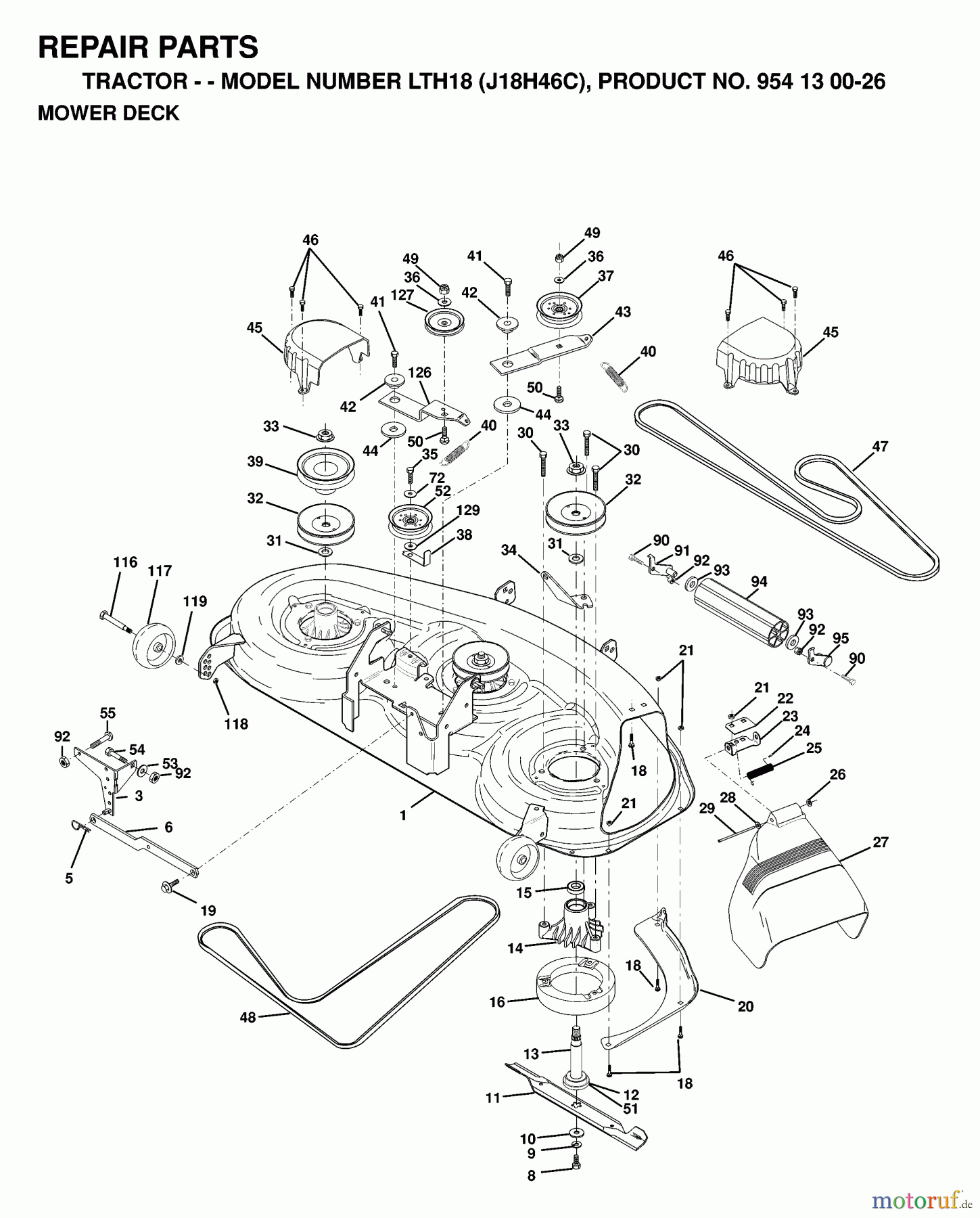 Jonsered Rasen und Garten Traktoren LTH18 (J18H46C, 954130026) - Jonsered Lawn & Garden Tractor (1998-12) MOWER DECK / CUTTING DECK