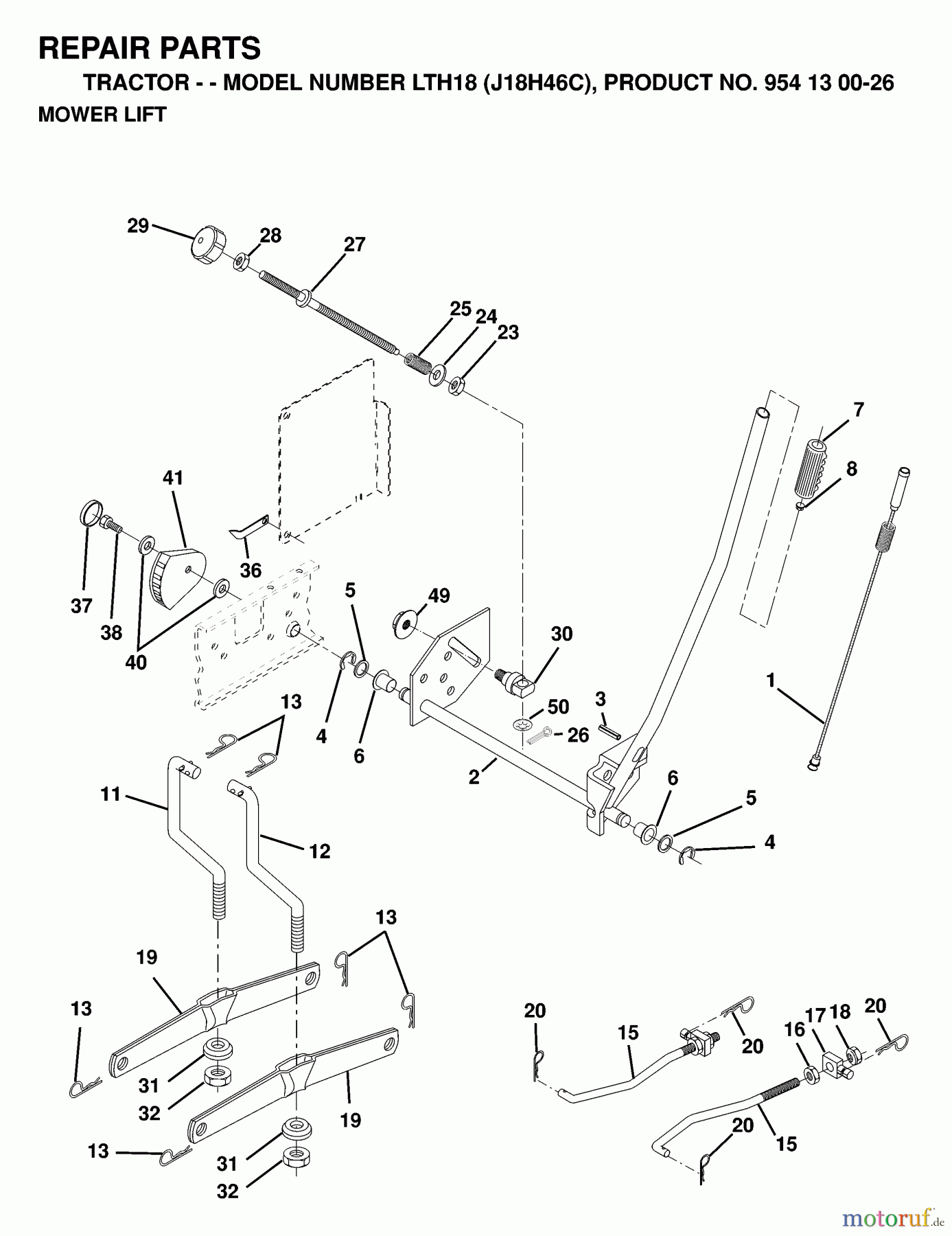Jonsered Rasen und Garten Traktoren LTH18 (J18H46C, 954130026) - Jonsered Lawn & Garden Tractor (1998-12) MOWER LIFT / DECK LIFT