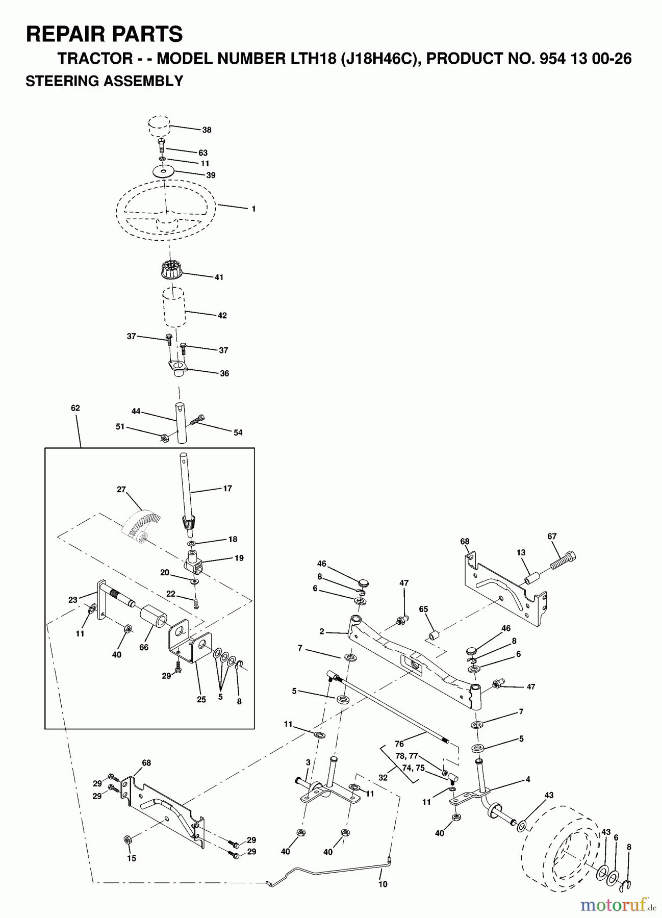  Jonsered Rasen  und Garten Traktoren LTH18 (J18H46C, 954130026) - Jonsered Lawn & Garden Tractor (1998-12) STEERING