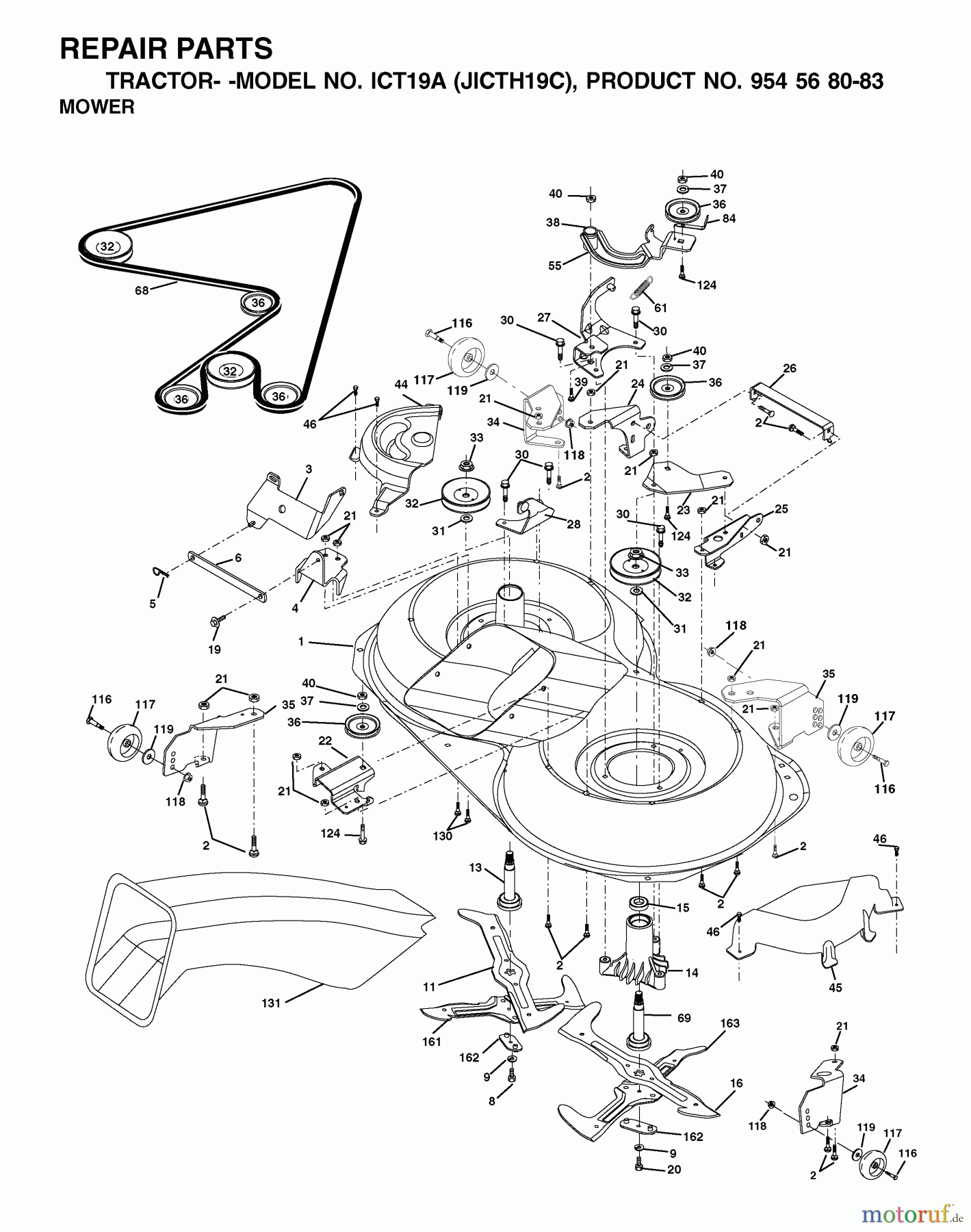  Jonsered Rasen  und Garten Traktoren ICT19A (JICTH19C, 954568083) - Jonsered Lawn & Garden Tractor (2002-06) MOWER DECK / CUTTING DECK