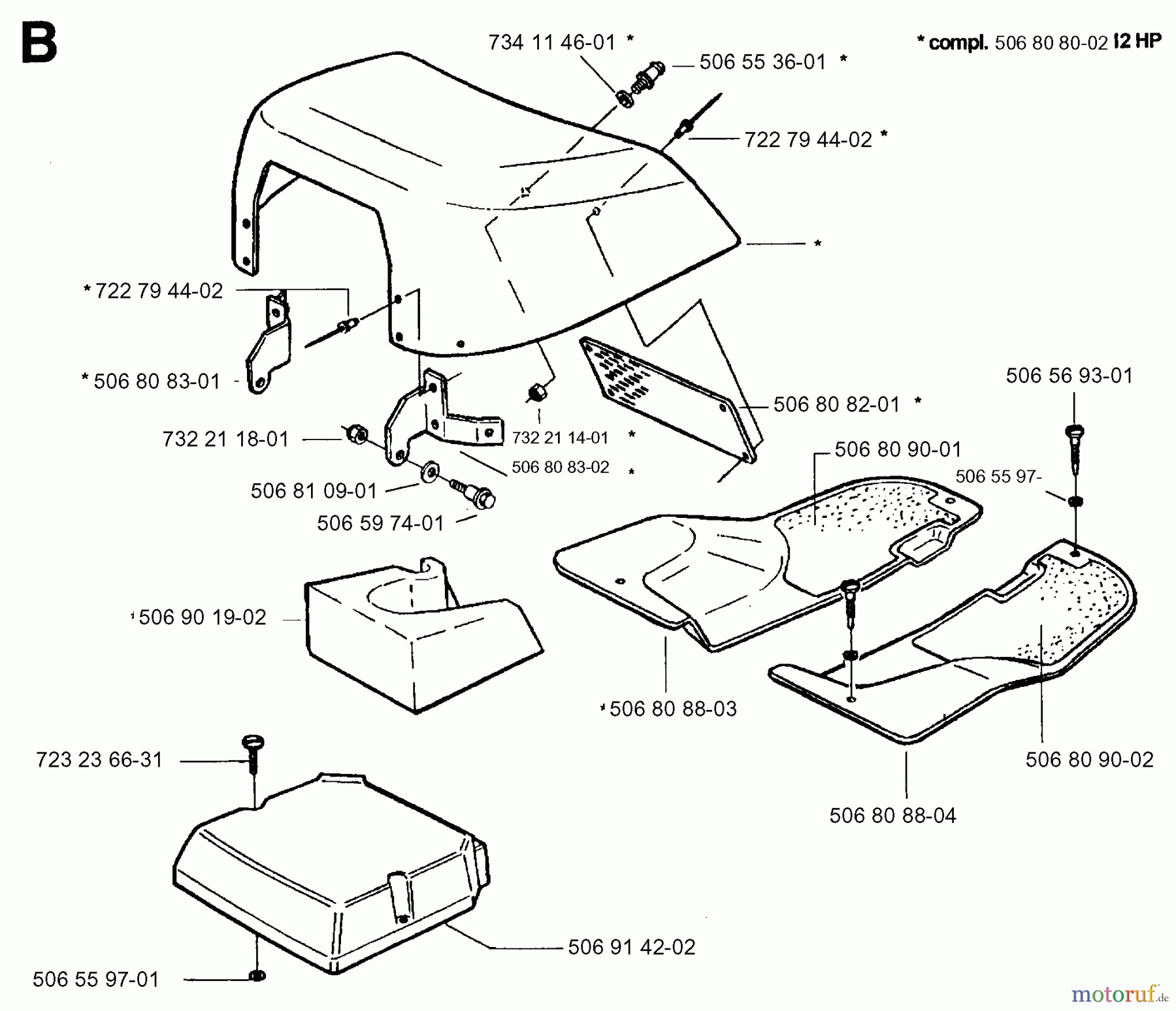 Jonsered Reitermäher FR13 (85CM) - Jonsered Rear-Engine Riding Mower (1997-01) HOOD