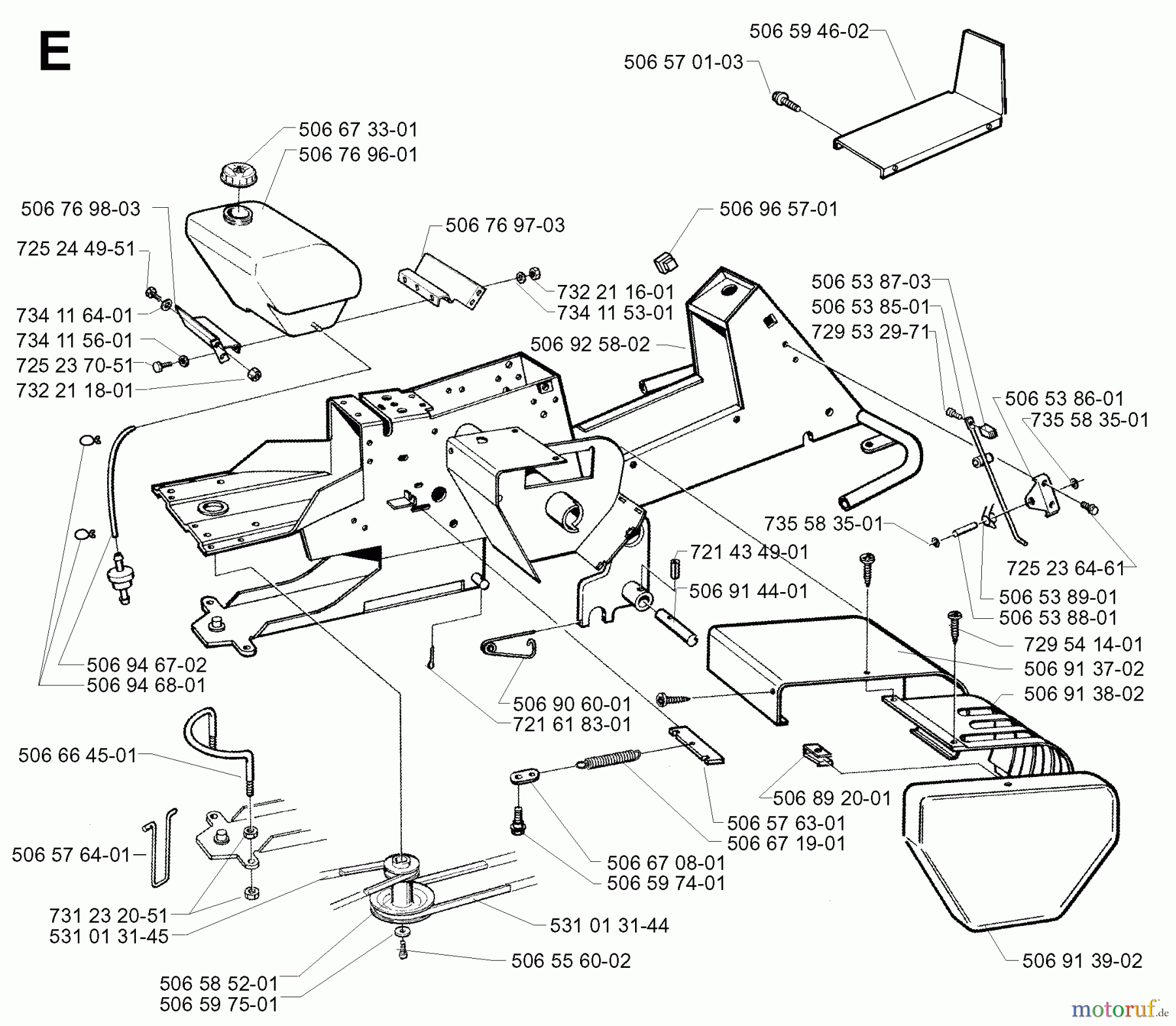  Jonsered Reitermäher FR13 - Jonsered Rear-Engine Riding Mower (2000-02) CHASSIS / FRAME