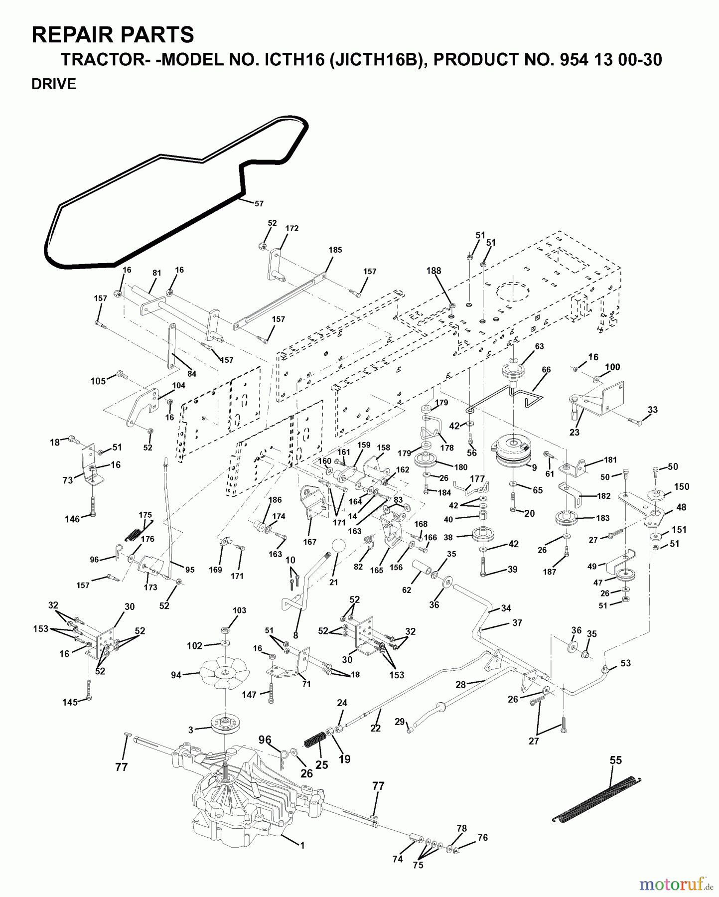 Jonsered Rasen  und Garten Traktoren ICTH16 (JICTH16B, 954130030) - Jonsered Lawn & Garden Tractor (1999-03) DRIVE