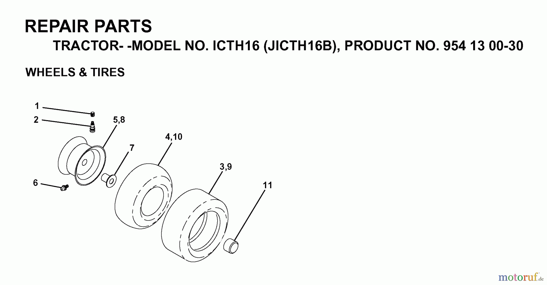 Jonsered Rasen  und Garten Traktoren ICTH16 (JICTH16B, 954130030) - Jonsered Lawn & Garden Tractor (1999-03) WHEELS TIRES
