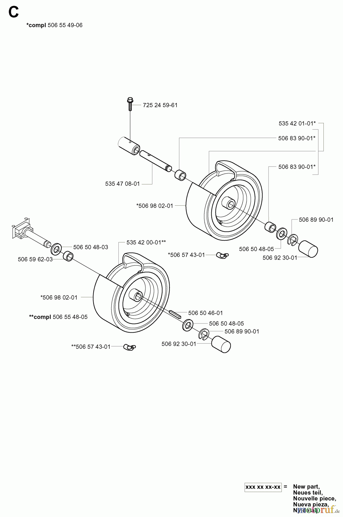 Jonsered Reitermäher FR2111 M (953535801) - Jonsered Rear-Engine Riding Mower (2005-03) WHEELS TIRES