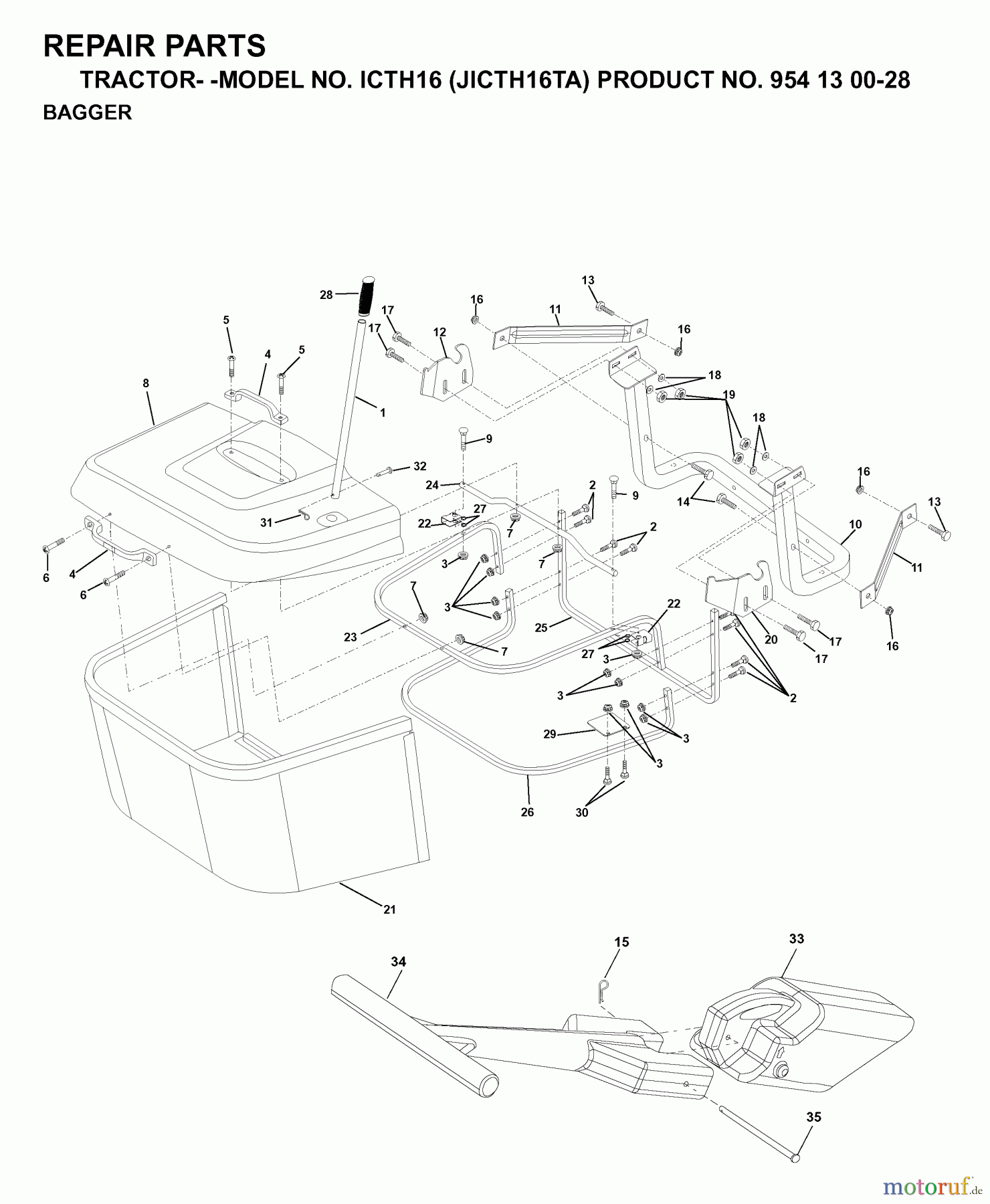 Jonsered Rasen und Garten Traktoren ICTH16 (JICTH16TA, 954130028) - Jonsered Lawn & Garden Tractor (1999-03) BAGGER