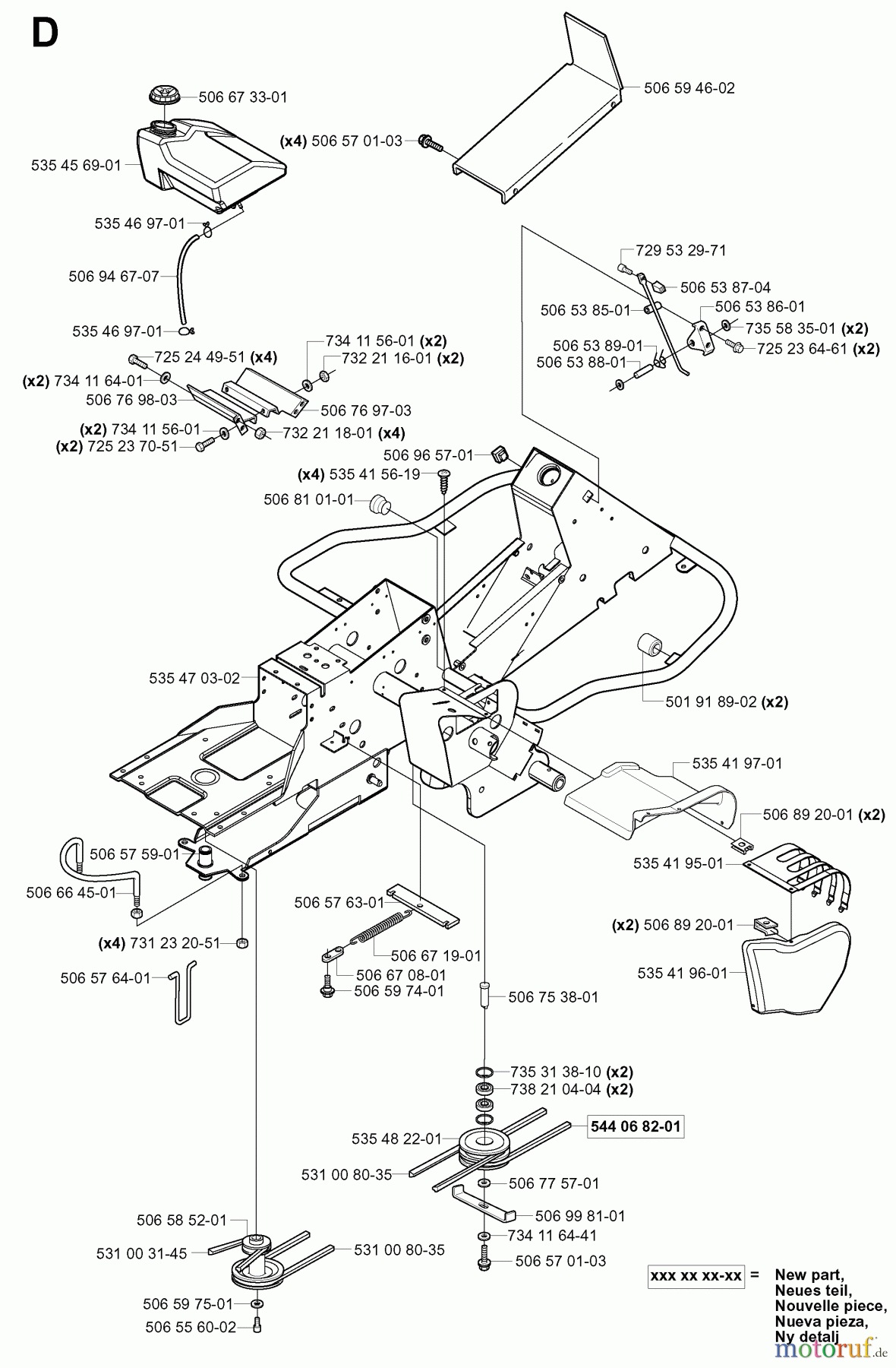 Jonsered Reitermäher FR2111 M (965077501) - Jonsered Rear-Engine Riding Mower (2006-01) CHASSIS / FRAME #1