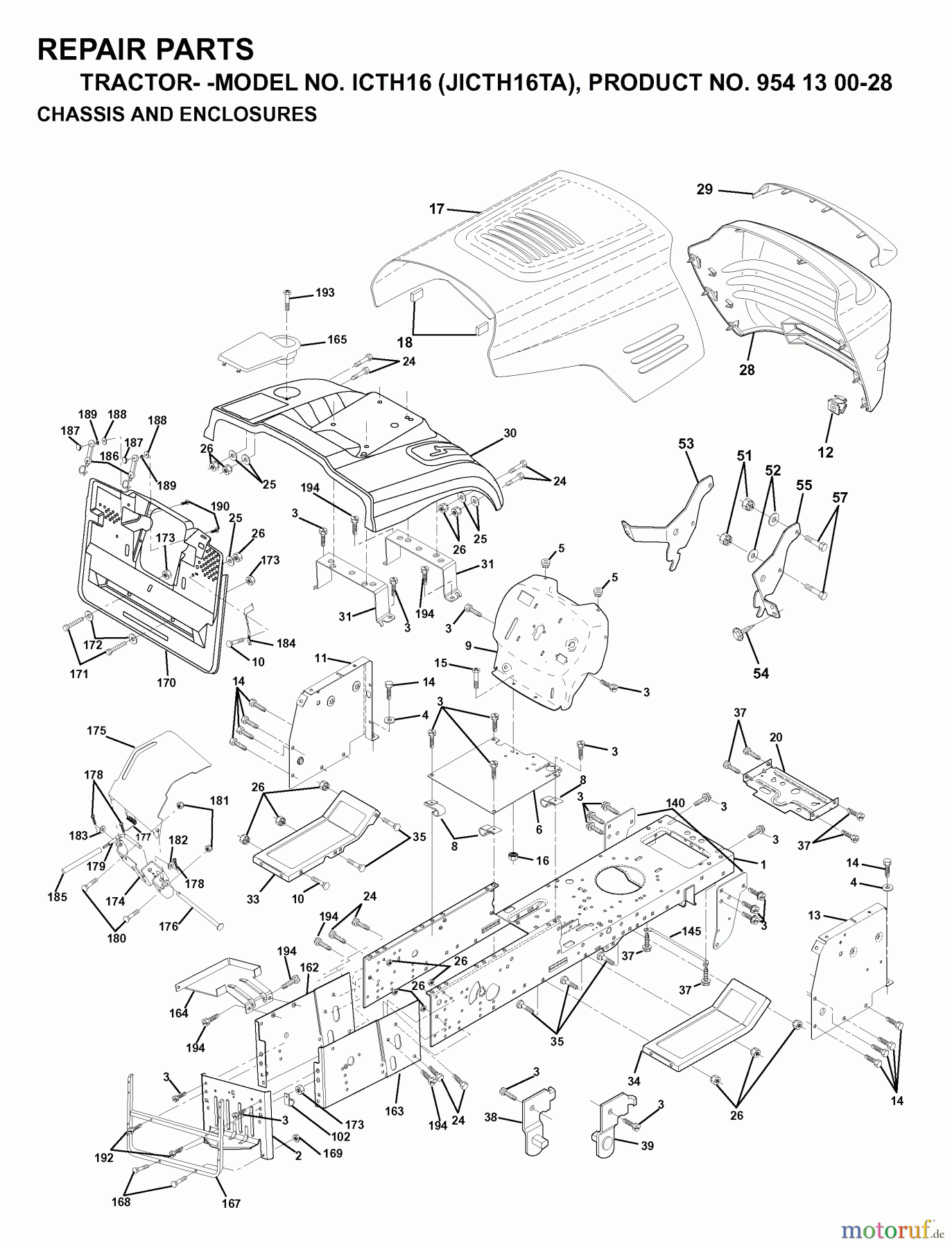 Jonsered Rasen und Garten Traktoren ICTH16 (JICTH16TA, 954130028) - Jonsered Lawn & Garden Tractor (1999-03) CHASSIS ENCLOSURES