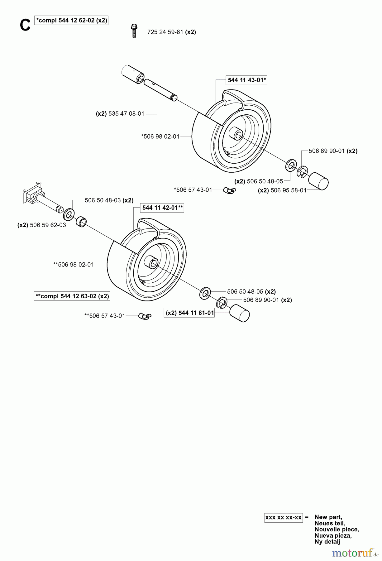 Jonsered Reitermäher FR2111 M (965077501) - Jonsered Rear-Engine Riding Mower (2006-01) WHEELS TIRES