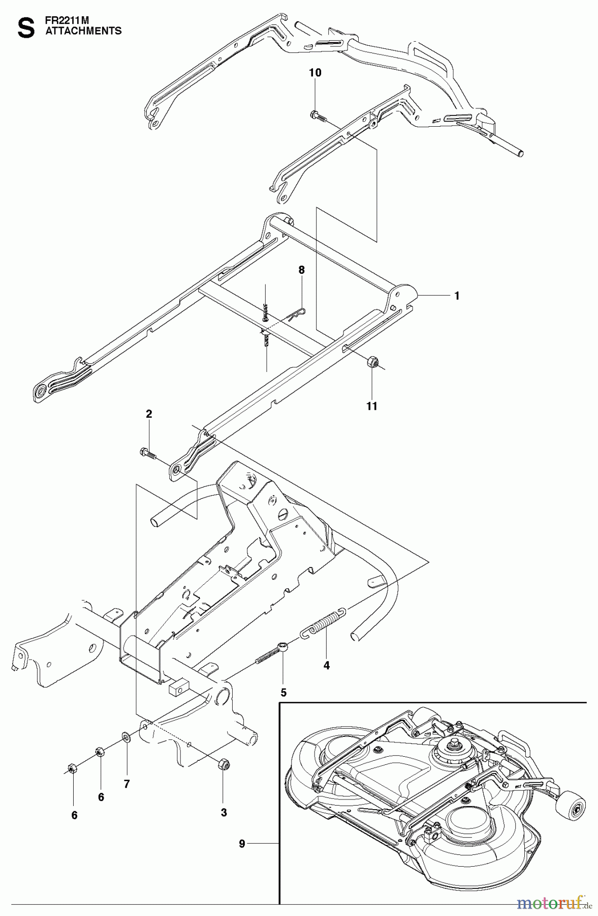 Jonsered Reitermäher FR2111 M (965190201) - Jonsered Rear-Engine Riding Mower (2010-07) ATTACHMENTS