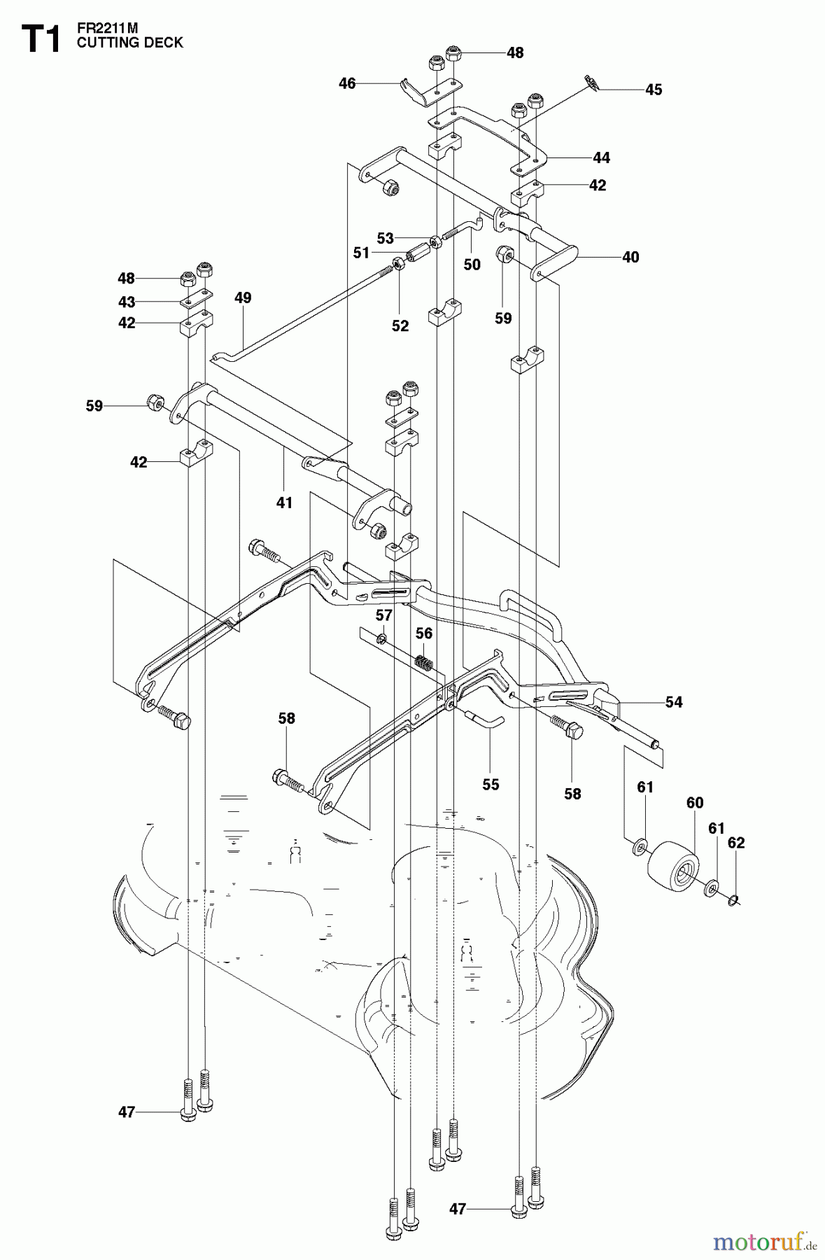Jonsered Reitermäher FR2111 M (965190201) - Jonsered Rear-Engine Riding Mower (2010-07) MOWER DECK / CUTTING DECK #1