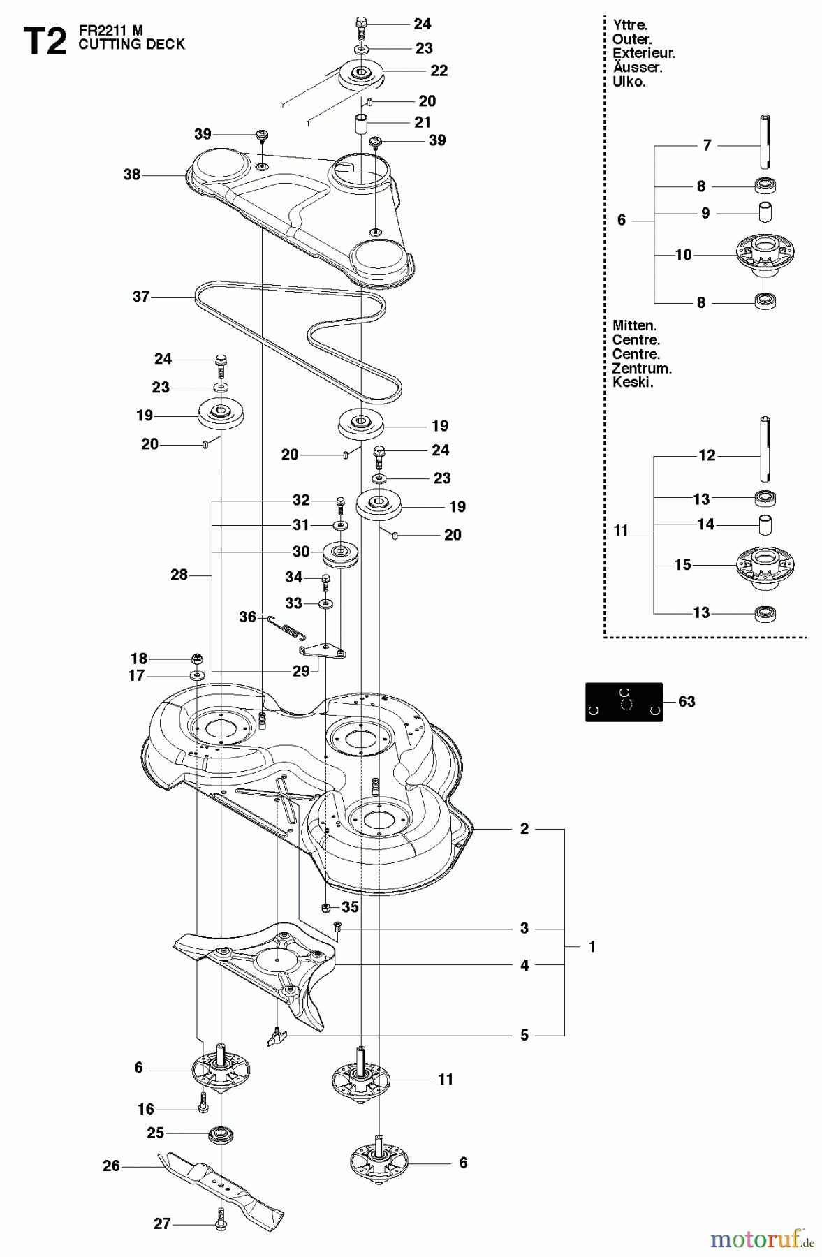 Jonsered Reitermäher FR2111 M (965190201) - Jonsered Rear-Engine Riding Mower (2010-07) MOWER DECK / CUTTING DECK #2