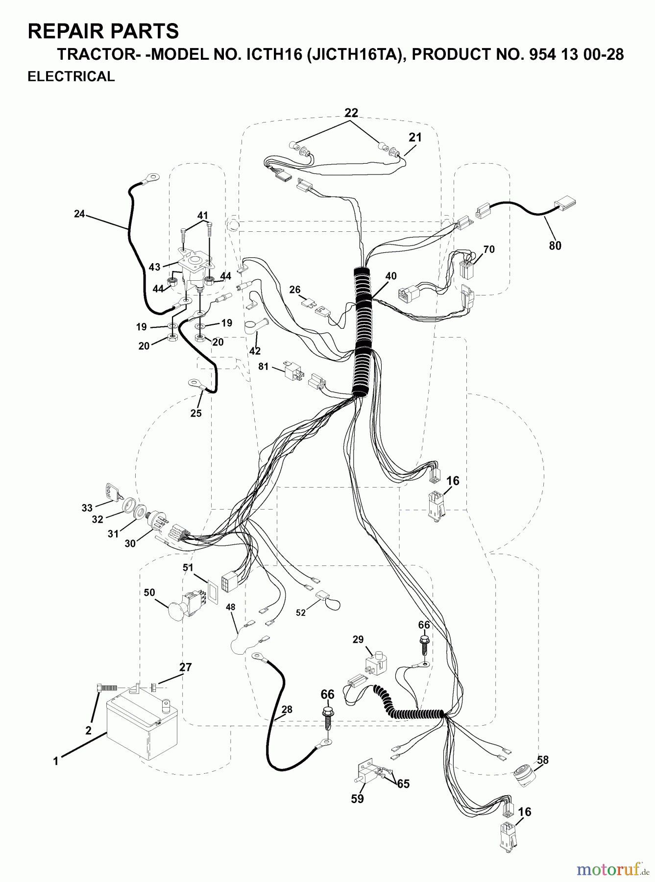  Jonsered Rasen  und Garten Traktoren ICTH16 (JICTH16TA, 954130028) - Jonsered Lawn & Garden Tractor (1999-03) ELECTRICAL