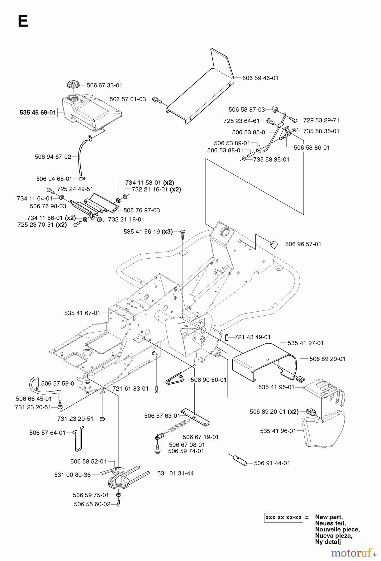 Jonsered Reitermäher FR2113 A - Jonsered Rear-Engine Riding Mower (2003-01) CHASSIS / FRAME #1