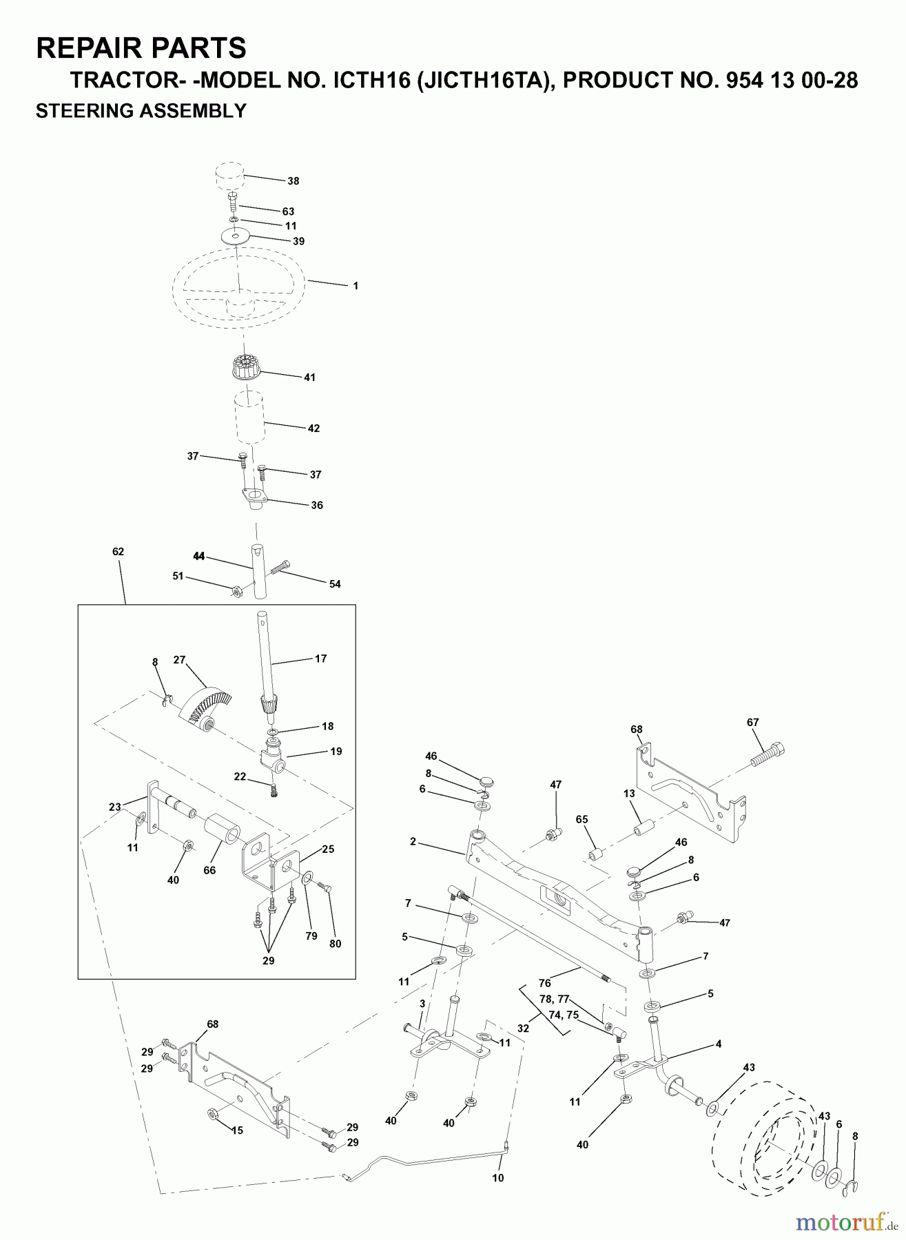 Jonsered Rasen und Garten Traktoren ICTH16 (JICTH16TA, 954130028) - Jonsered Lawn & Garden Tractor (1999-03) STEERING