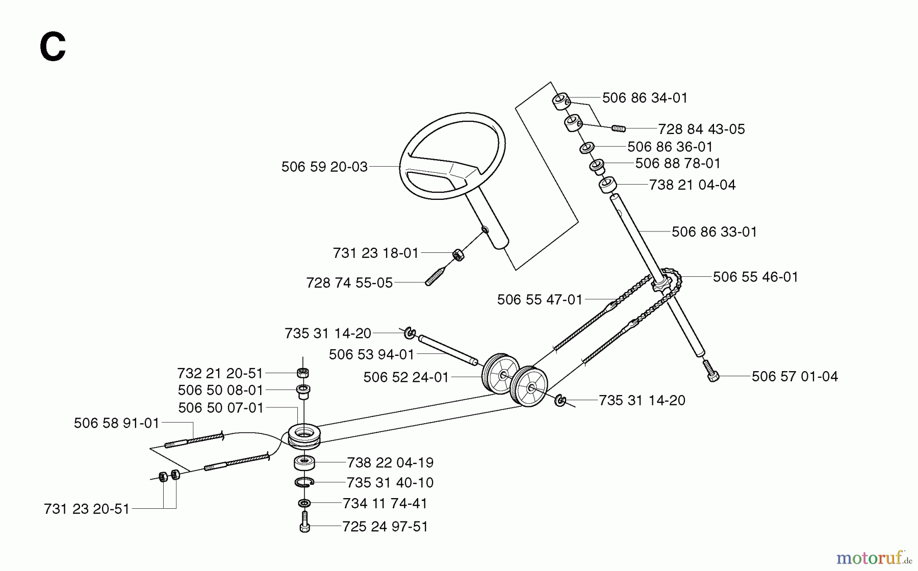 Jonsered Reitermäher FR2115 MA - Jonsered Rear-Engine Riding Mower (2002-03) STEERING
