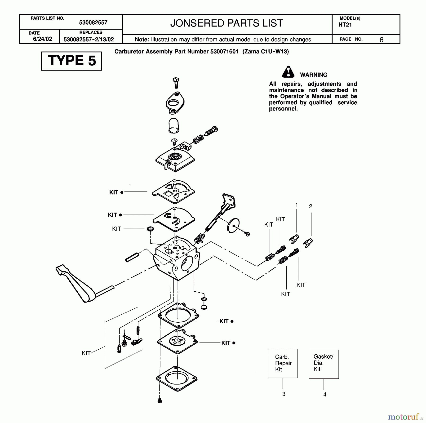 Jonsered Heckenscheren HT21 - Jonsered Hedge Trimmer (2002-08) CARBURETOR DETAILS #1