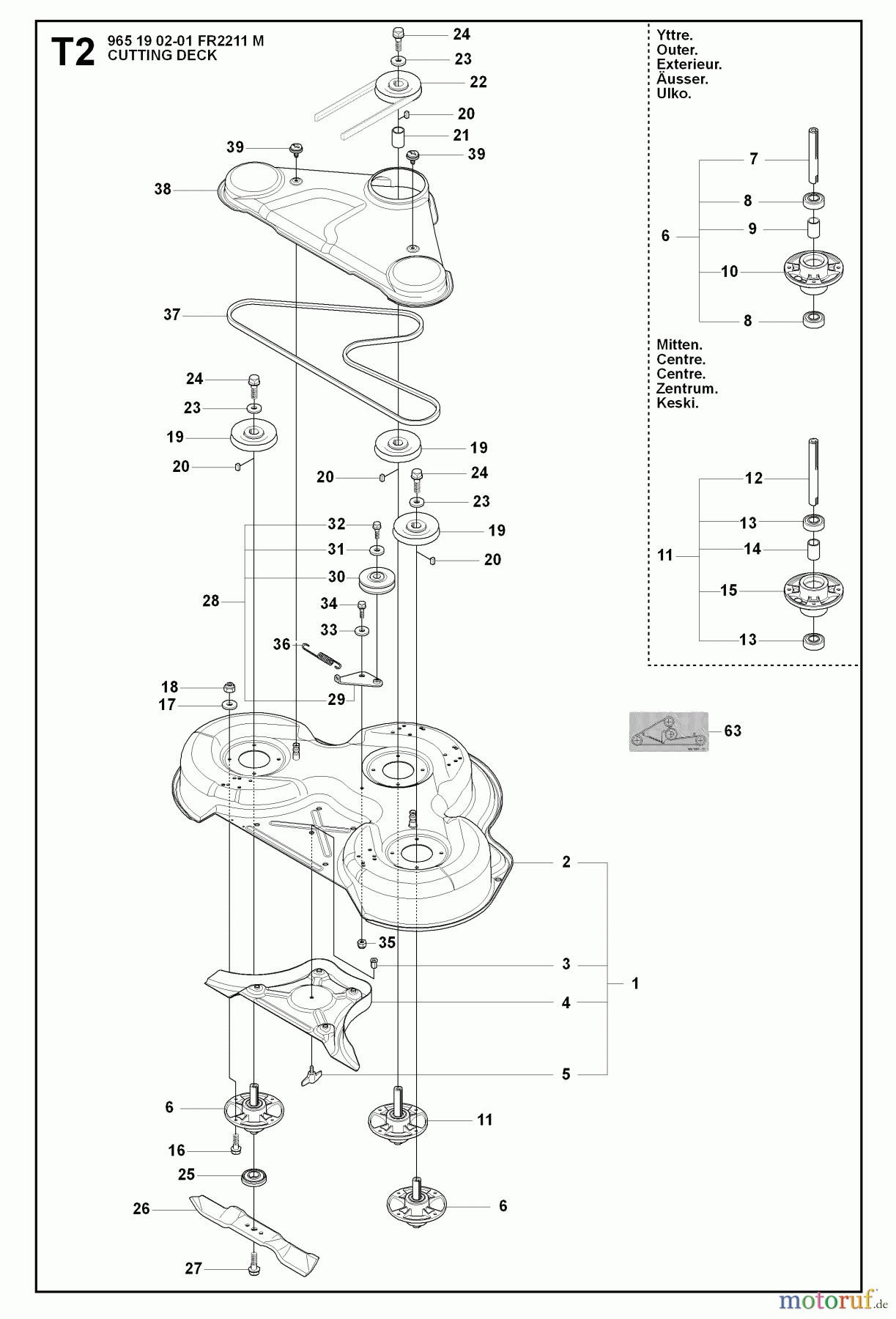  Jonsered Reitermäher FR2211 M (965190201) - Jonsered Rear-Engine Riding Mower (2008-01) MOWER DECK / CUTTING DECK
