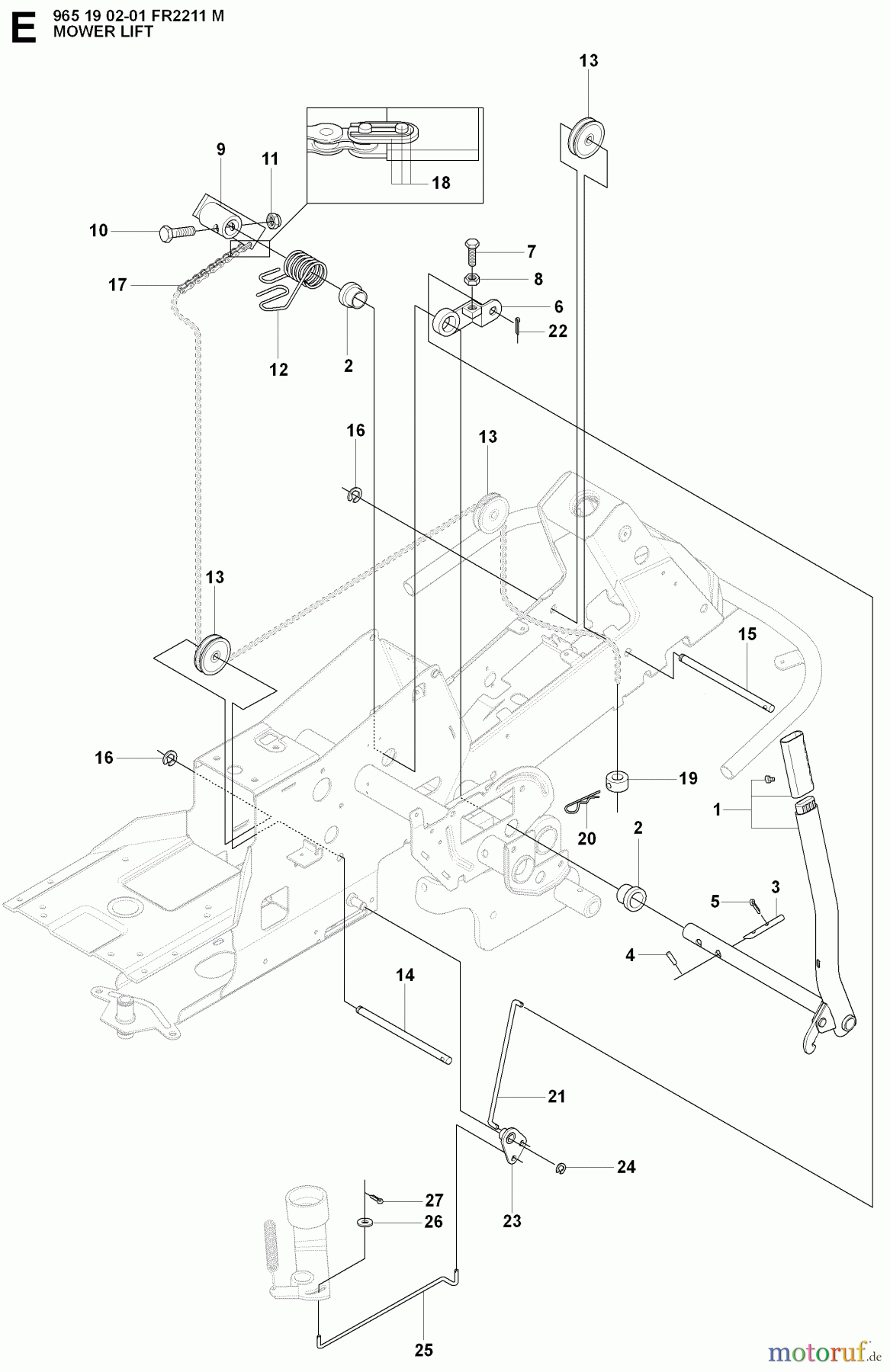 Jonsered Reitermäher FR2211 M (965190201) - Jonsered Rear-Engine Riding Mower (2008-01) MOWER LIFT / DECK LIFT