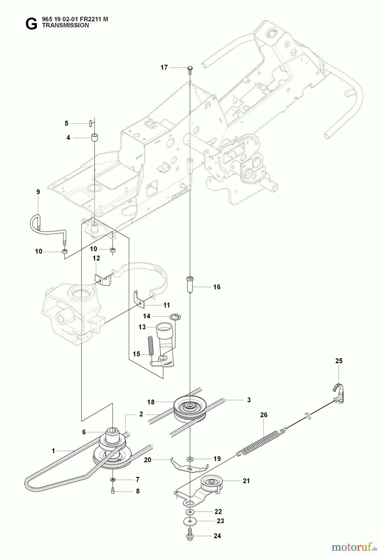 Jonsered Reitermäher FR2211 M (965190201) - Jonsered Rear-Engine Riding Mower (2008-01) TRANSMISSION