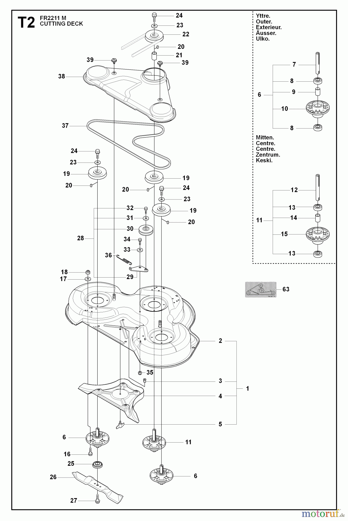 Jonsered Reitermäher FR2211 M (965190201) - Jonsered Rear-Engine Riding Mower (2009-04) MOWER DECK / CUTTING DECK #1