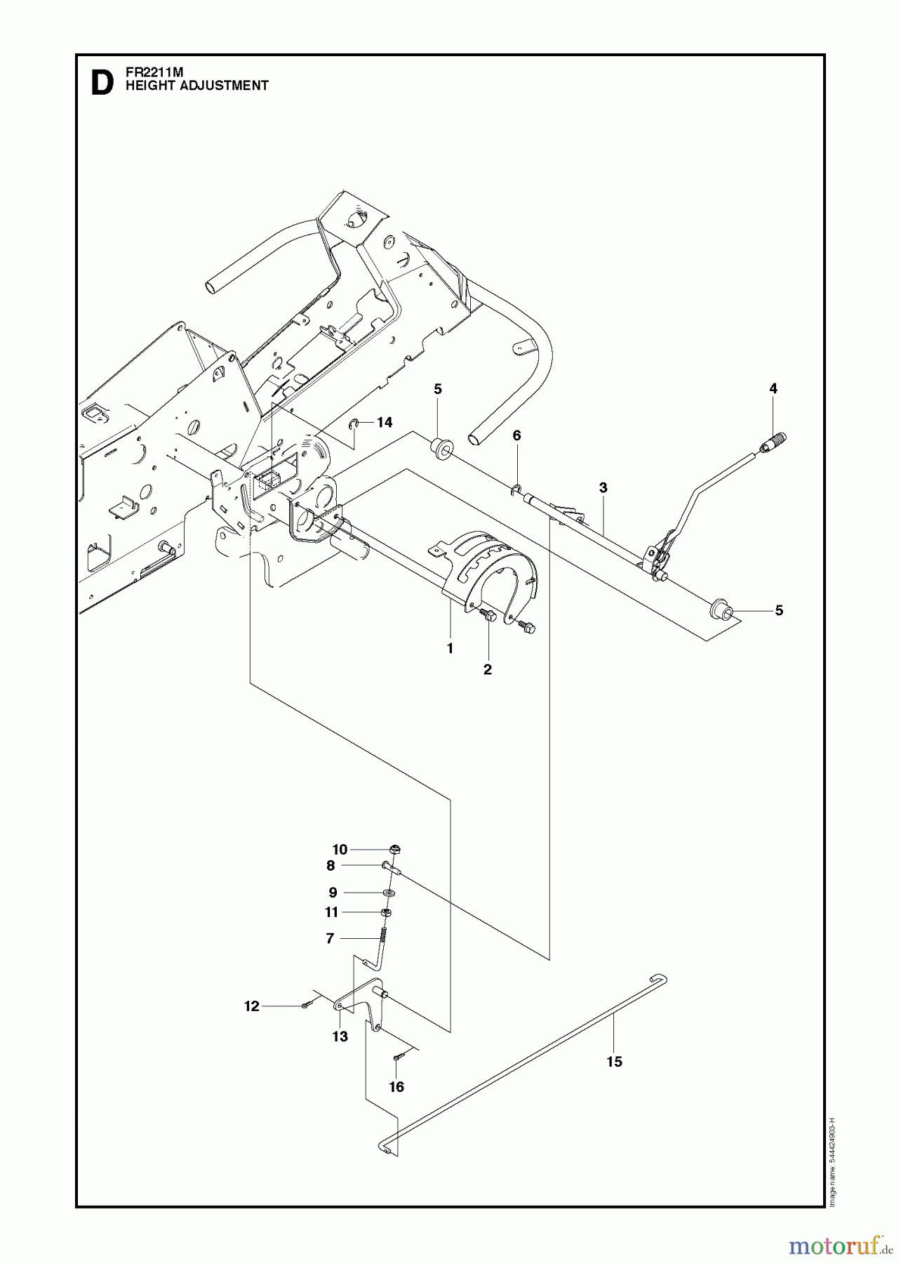  Jonsered Reitermäher FR2211 M (965190201) - Jonsered Rear-Engine Riding Mower (2010-06) HEIGHT ADJUSTMENT