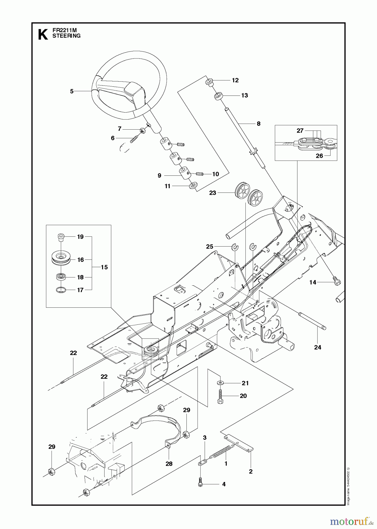  Jonsered Reitermäher FR2211 M (965190201) - Jonsered Rear-Engine Riding Mower (2010-06) STEERING