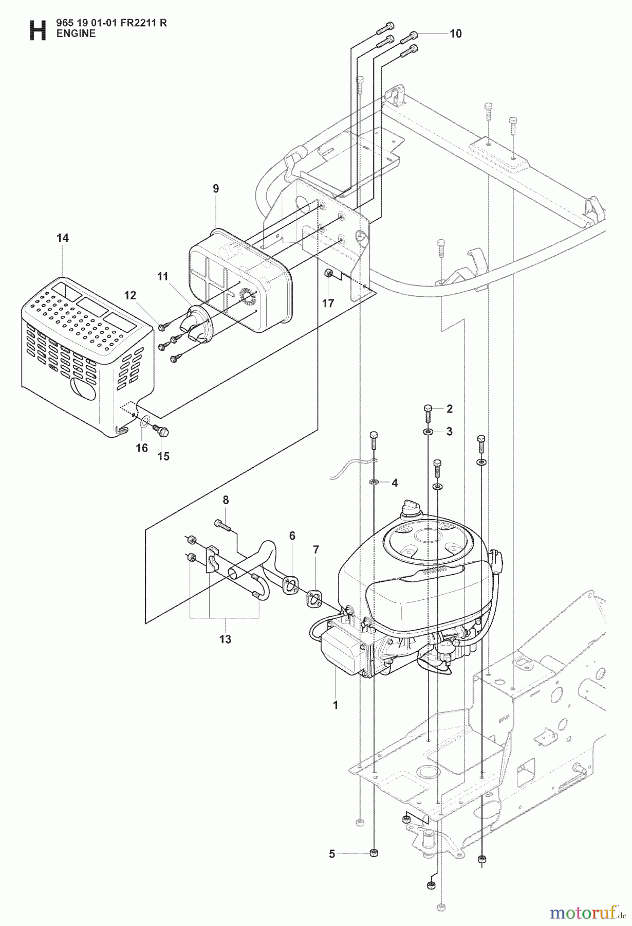  Jonsered Reitermäher FR2211 R (965190101) - Jonsered Rear-Engine Riding Mower (2008-02) ENGINE