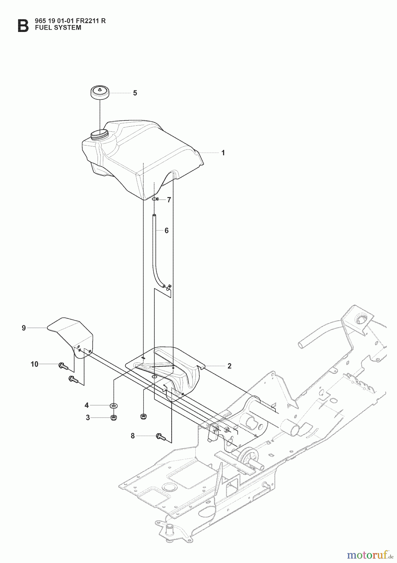  Jonsered Reitermäher FR2211 R (965190101) - Jonsered Rear-Engine Riding Mower (2008-02) FUEL SYSTEM