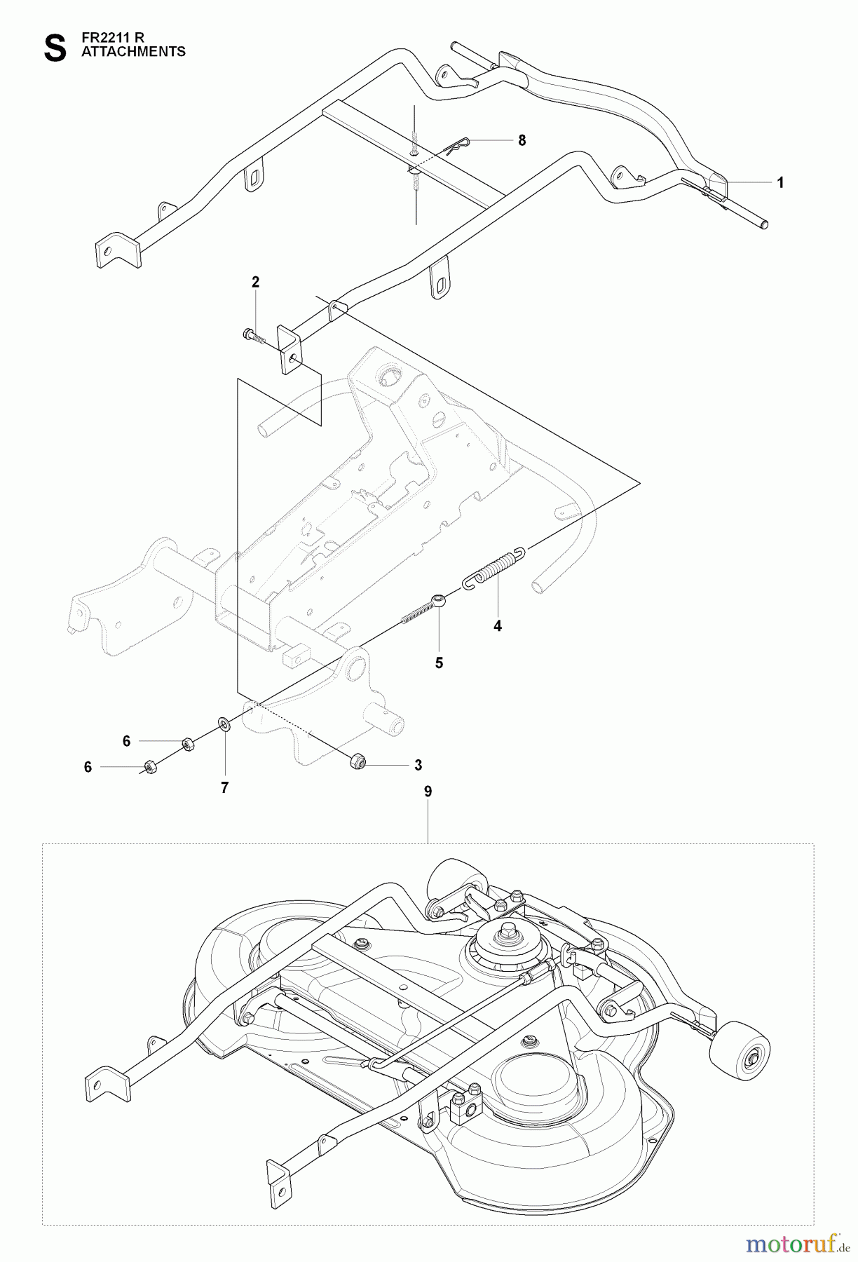Jonsered Reitermäher FR2211 R (965190101) - Jonsered Rear-Engine Riding Mower (2009-04) ATTACHMENTS
