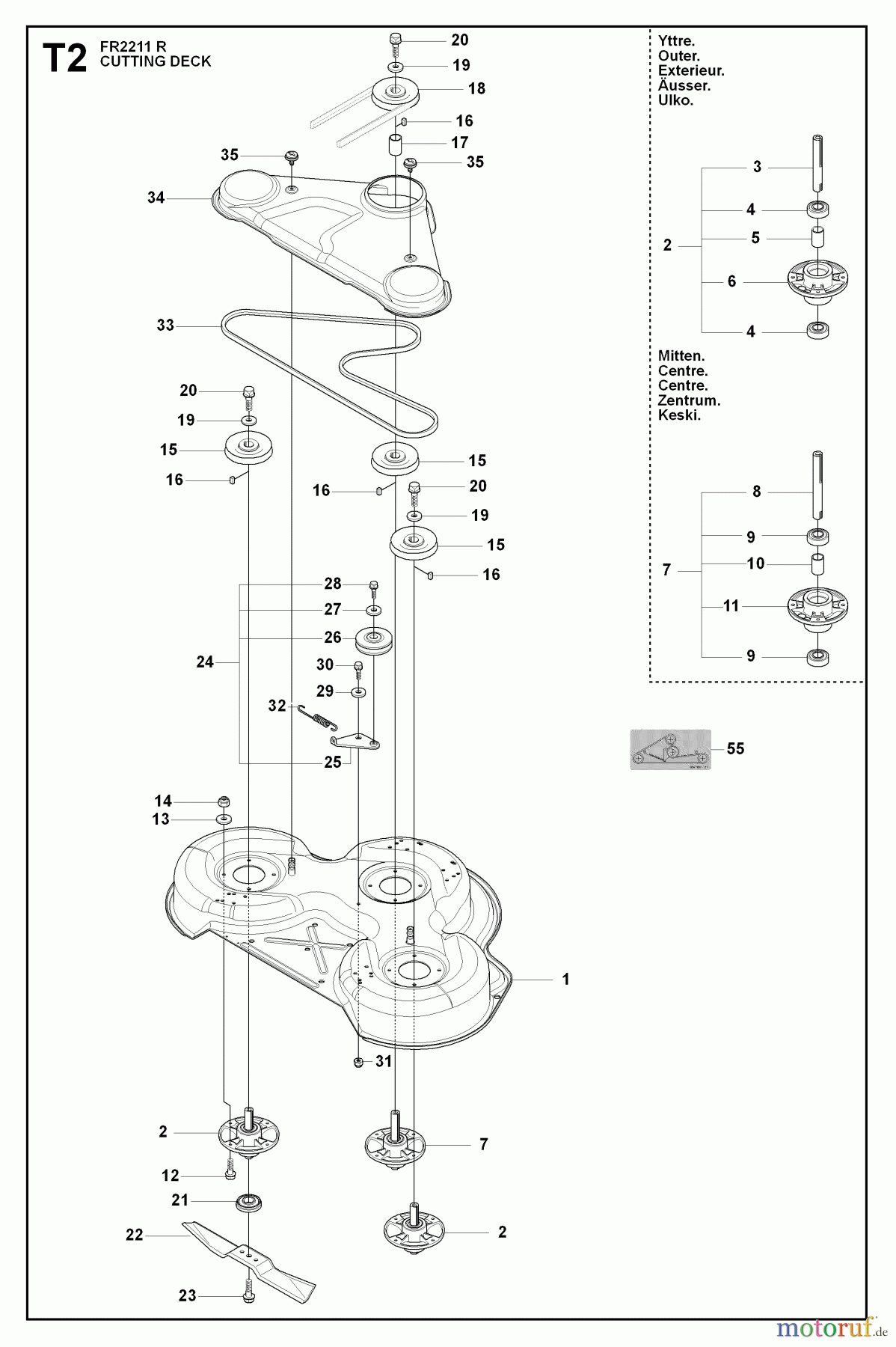Jonsered Reitermäher FR2211 R (965190101) - Jonsered Rear-Engine Riding Mower (2009-04) MOWER DECK / CUTTING DECK #1