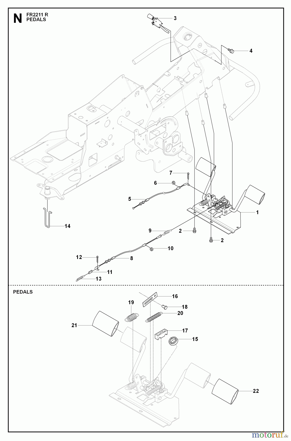 Jonsered Reitermäher FR2211 R (965190101) - Jonsered Rear-Engine Riding Mower (2009-04) PEDALS