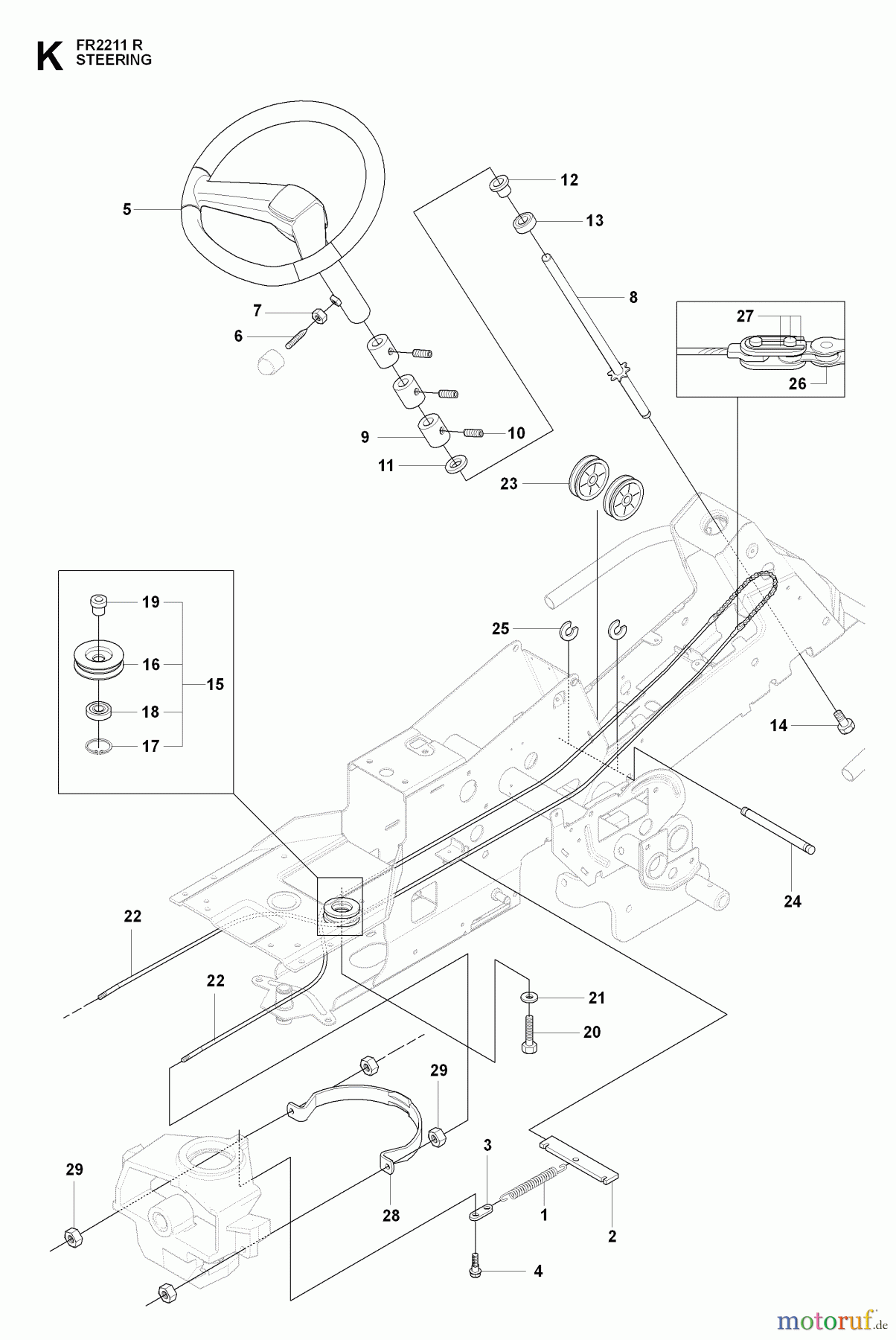 Jonsered Reitermäher FR2211 R (965190101) - Jonsered Rear-Engine Riding Mower (2009-04) STEERING