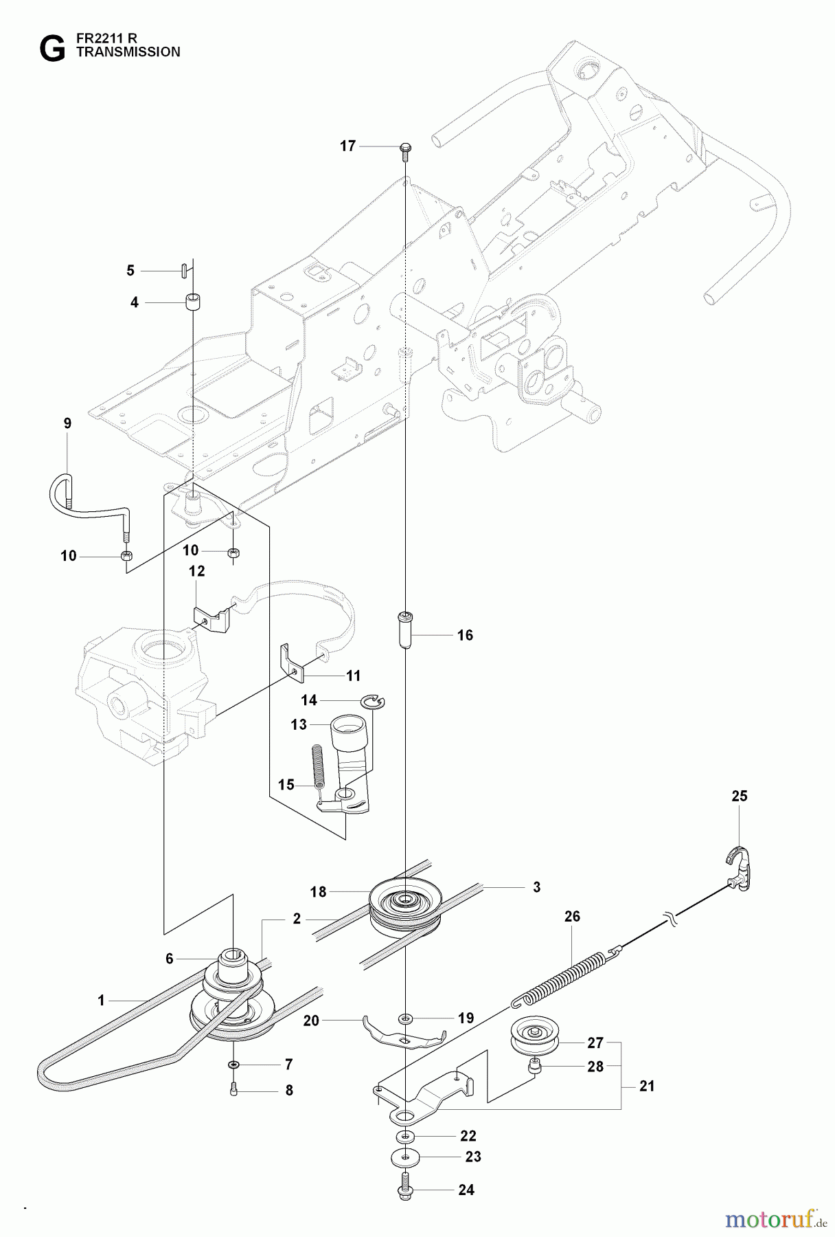 Jonsered Reitermäher FR2211 R (965190101) - Jonsered Rear-Engine Riding Mower (2009-04) TRANSMISSION
