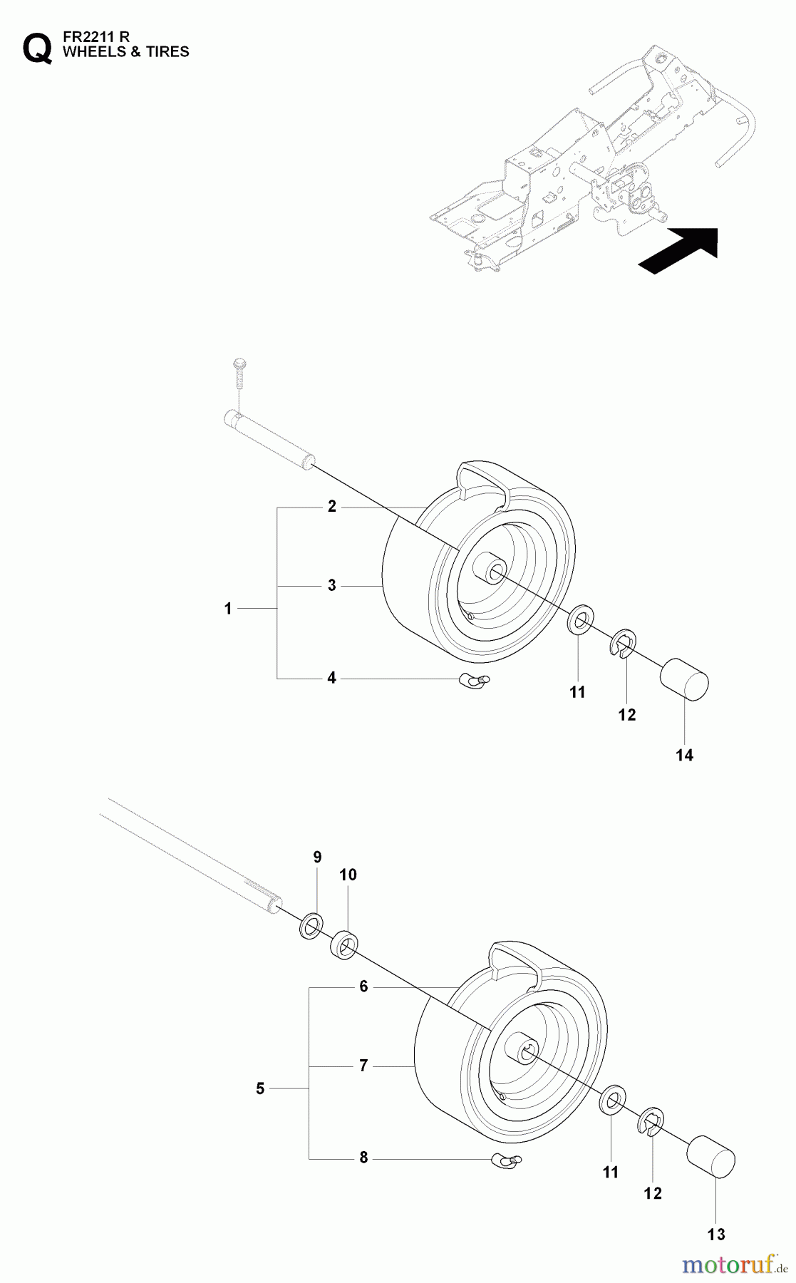 Jonsered Reitermäher FR2211 R (965190101) - Jonsered Rear-Engine Riding Mower (2009-04) WHEELS TIRES