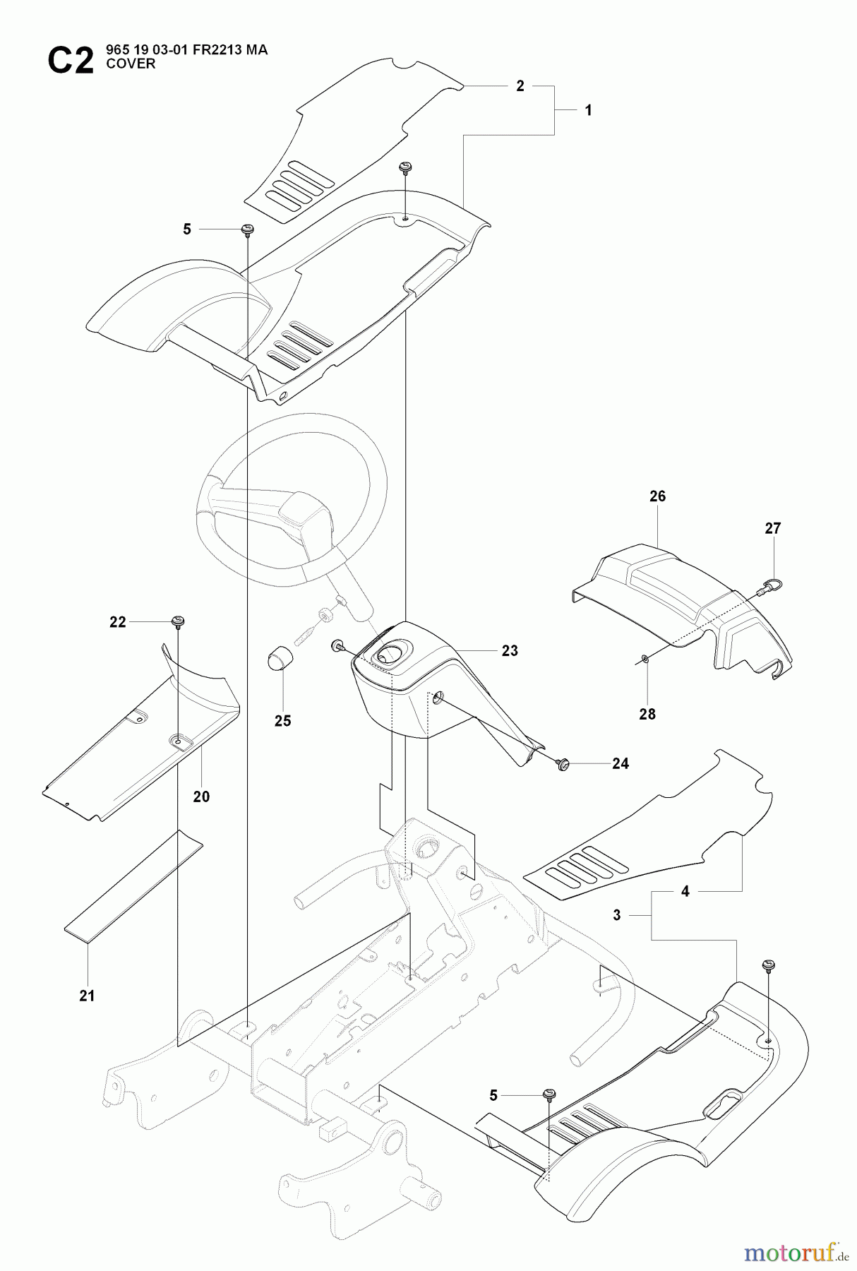 Jonsered Reitermäher FR2213 MA (965190301) - Jonsered Rear-Engine Riding Mower (2008-01) COVER #1