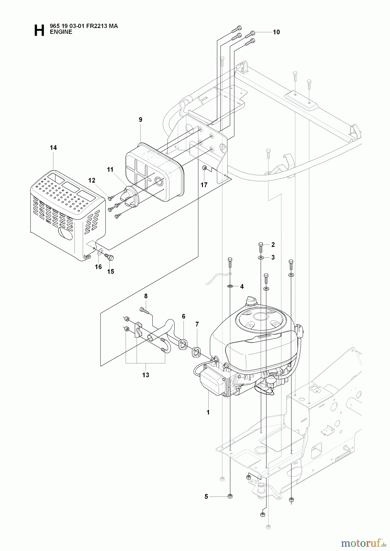 Jonsered Reitermäher FR2213 MA (965190301) - Jonsered Rear-Engine Riding Mower (2008-01) ENGINE