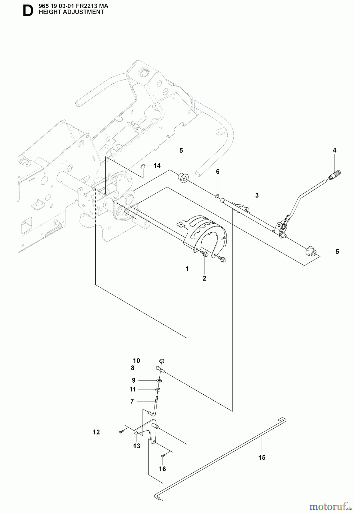  Jonsered Reitermäher FR2213 MA (965190301) - Jonsered Rear-Engine Riding Mower (2008-01) HEIGHT ADJUSTMENT