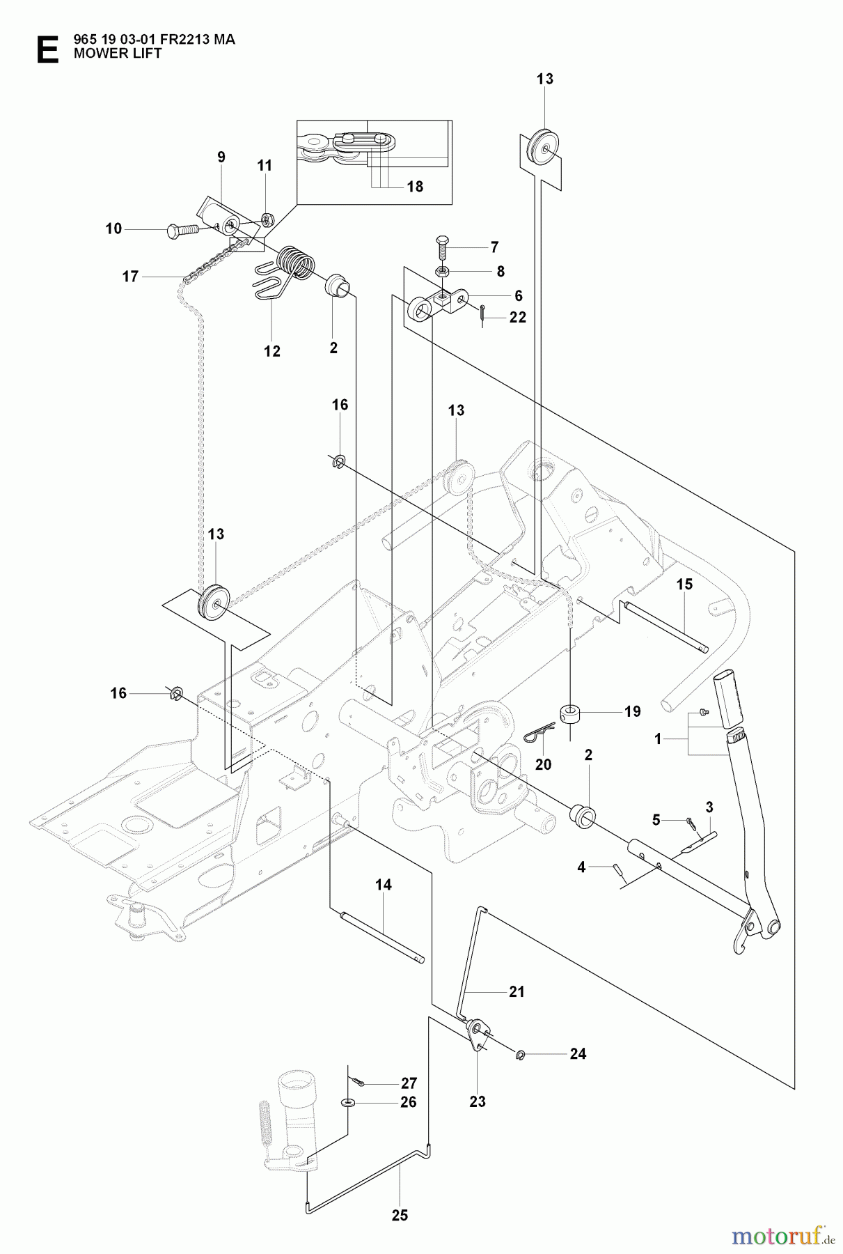 Jonsered Reitermäher FR2213 MA (965190301) - Jonsered Rear-Engine Riding Mower (2008-01) MOWER LIFT / DECK LIFT