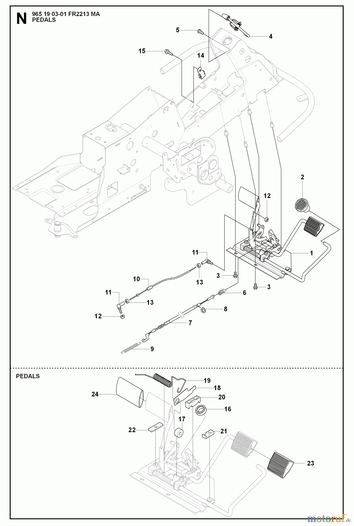 Jonsered Reitermäher FR2213 MA (965190301) - Jonsered Rear-Engine Riding Mower (2008-01) PEDALS